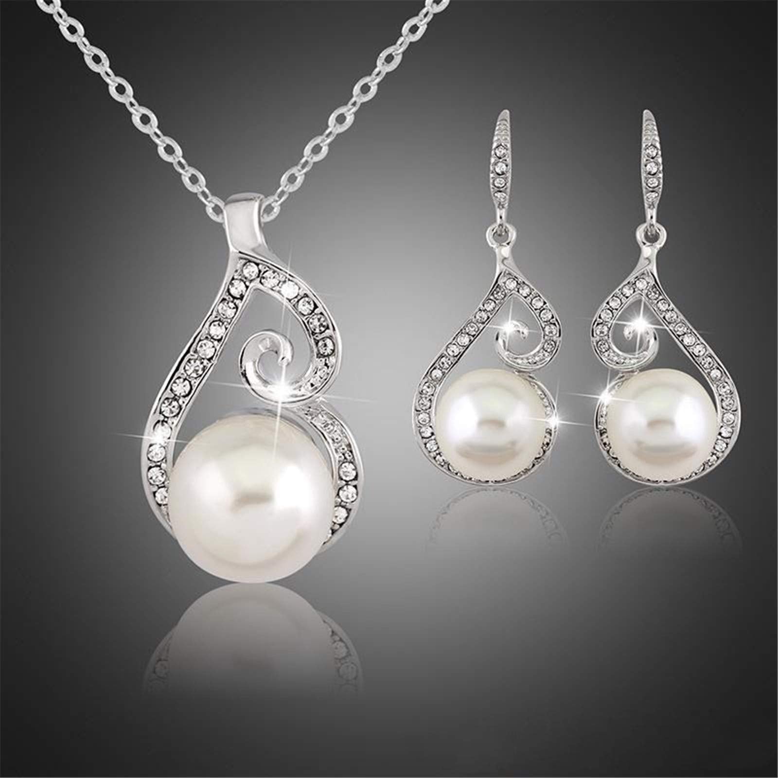 Amaon Haul Store Pearl Jewelry Set for Women Adjustable Dainty Pearl Pendant Necklace Amaon Outlet Today Pearl Dangle Earrings Wedding Pearl Silver Jewelry Set for Valentine's Day