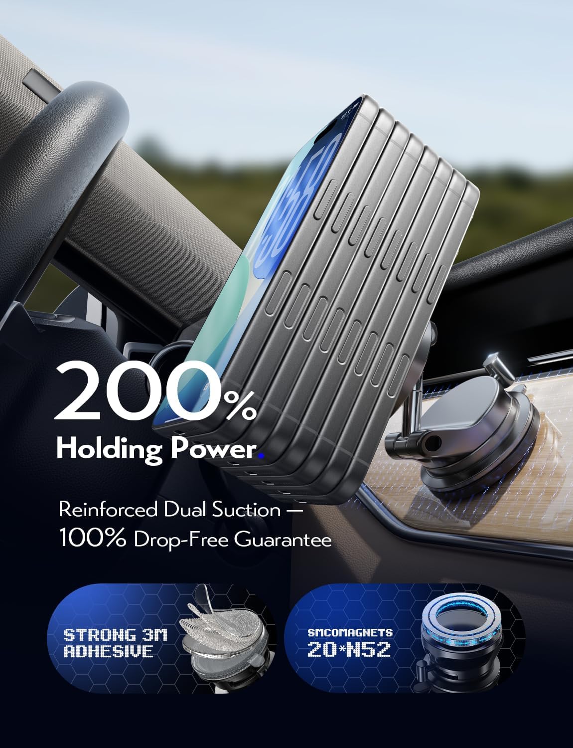 LISEN 15W Magsafe Car Mount Charger，[Lever Lock] Suction Cup Phone Mount,360° Vacuum Magnetic Car Phone Holder Charger Wireless for iPhone 17 Pro Max Air 16-12,Pixel 10,Samsung with MagSafe Case