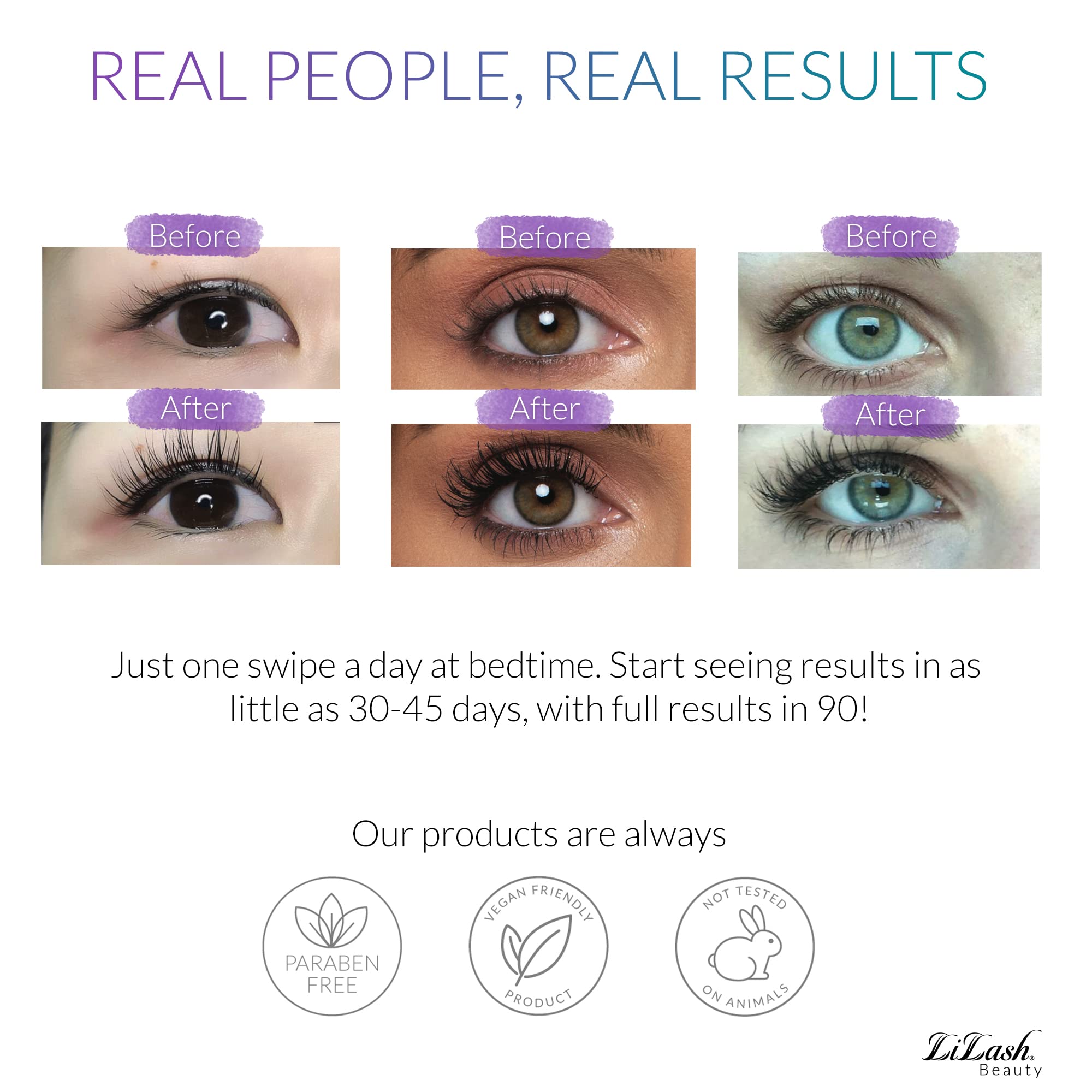 LiLash Purified Eyelash Physician-Formulated Serum for Fuller & Longer Looking Eyelashes | Natural Eyelash Enhancer Safe for Sensitive Eyes & Contact Lens Wearers | 90-Day Supply (2mL)