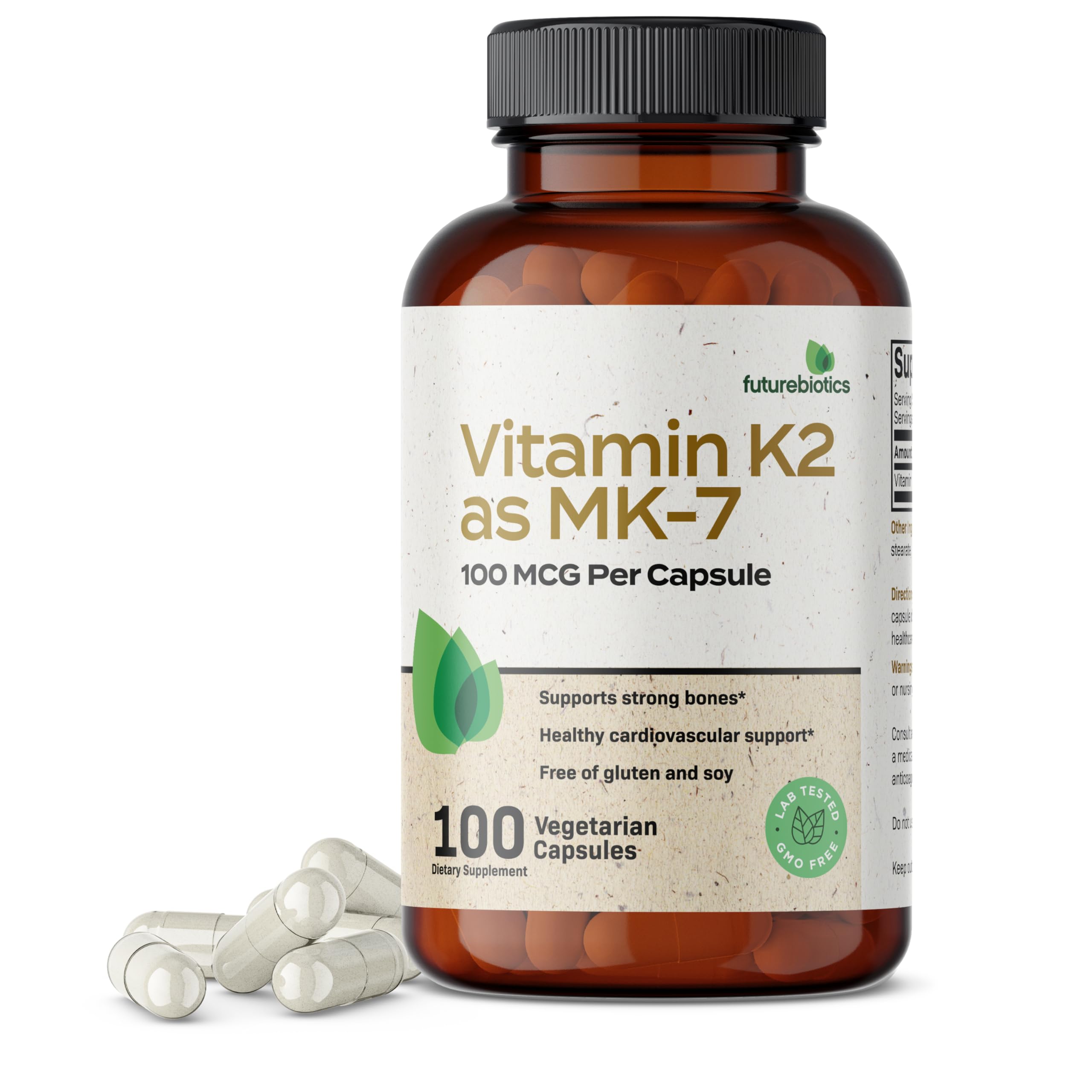 Futurebiotics Vitamin K2 as MK-7 100 mcg, Supports Strong Bones - Non-GMO, 100 Vegetarian Capsules