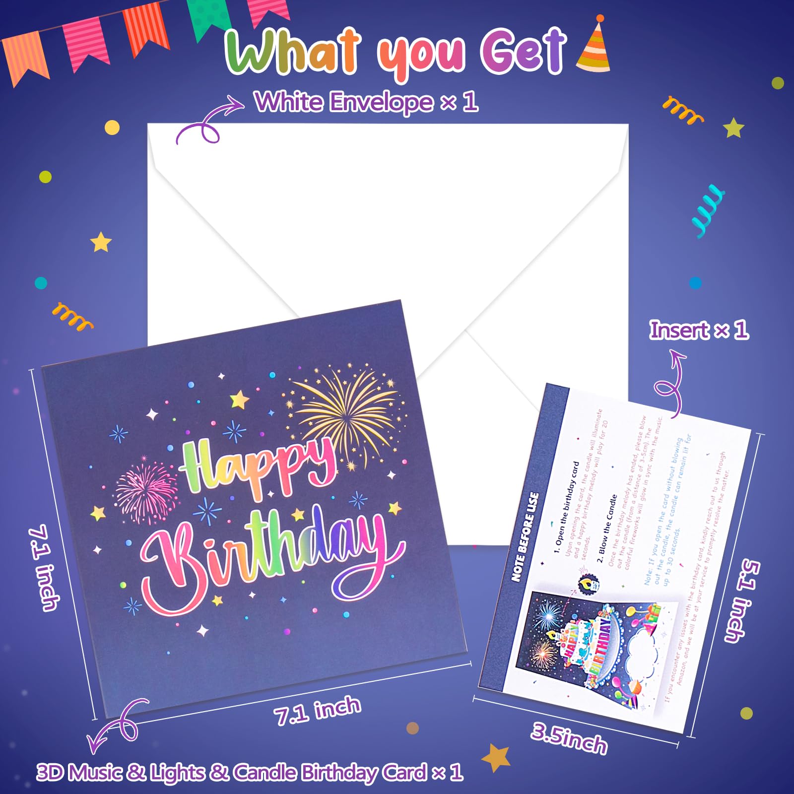 INPHER Birthday Cards Fireworks Pop Up Cake Blowable Light and Music Happy Birthday Card Gifts for Women Men Mom Kids