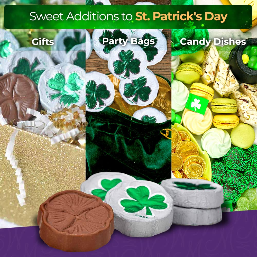 Madelaine St. Patrick's Day Solid Premium Milk Chocolate Shamrocks - ½ LB Bag Individually Wrapped Chocolate Pieces in Matte White Foil with Green Shamrock - St. Patrick's Day Treats for Everyone