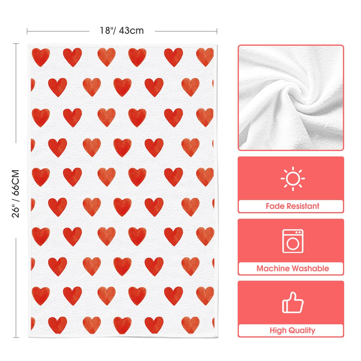 Artoid Mode Red Heart Love Valentine's Day Kitchen Towels Dish Towels, 18x26 Inch Farmhouse Anniversary Wedding Decoration Hand Towels Set of 4