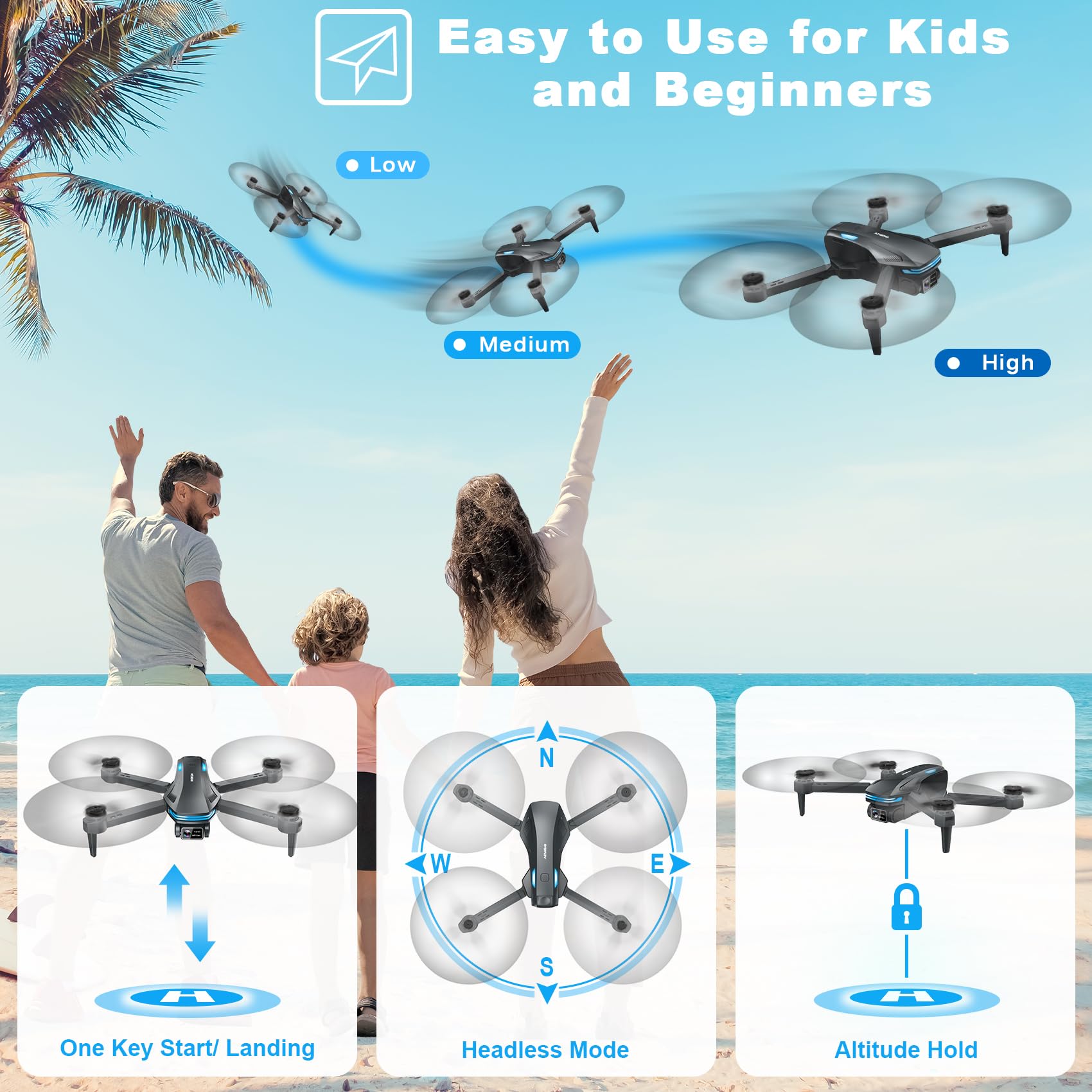 Drone with Camera for Adults, 1080P FPV Drones for kids Beginners with Upgrade Altitude Hold, Voice Control, Gestures Selfie, 90° Adjustable Lens, 3D Flips, 2 Batteries