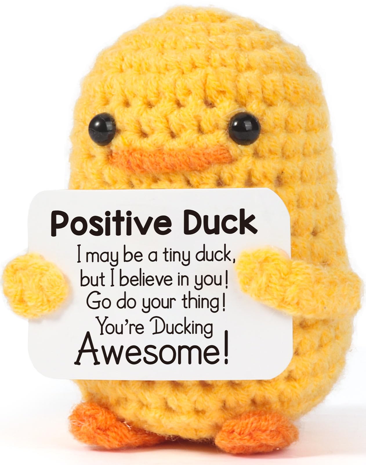 MBL Inspirational Crochet Positive Duck – Handmade Emotional Cheer Support Funny Pickle Potato Gifts for Women Friend Men Coworker Birthday Christmas Stocking Stuffer White Elephant Under 10 Dollars