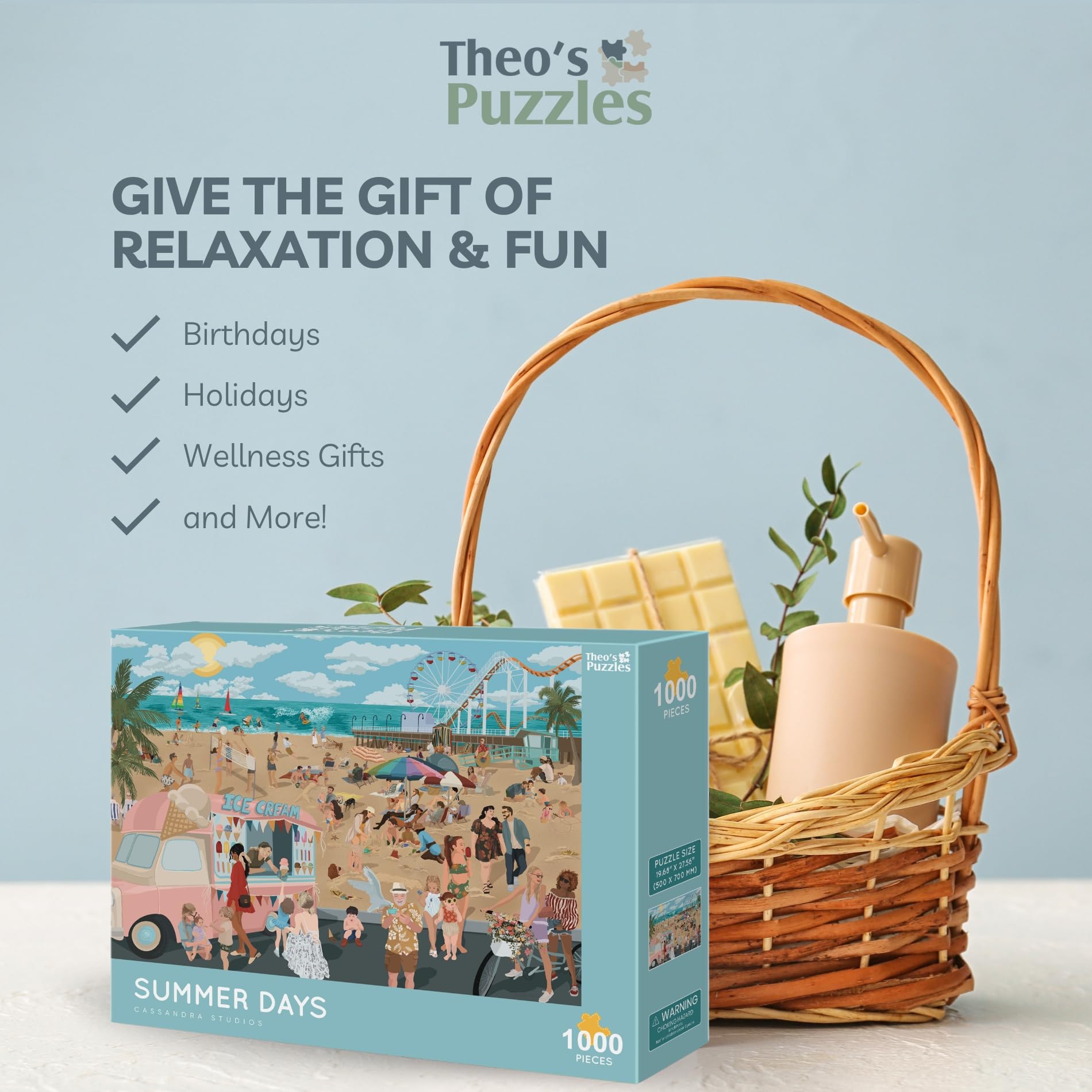 Theo's Puzzles 1000 Piece Puzzles for Adults - Playful Beach Scene with Ice Cream Truck Puzzle Detailing Fun Coastal Life Jigsaw Puzzles for Relaxing
