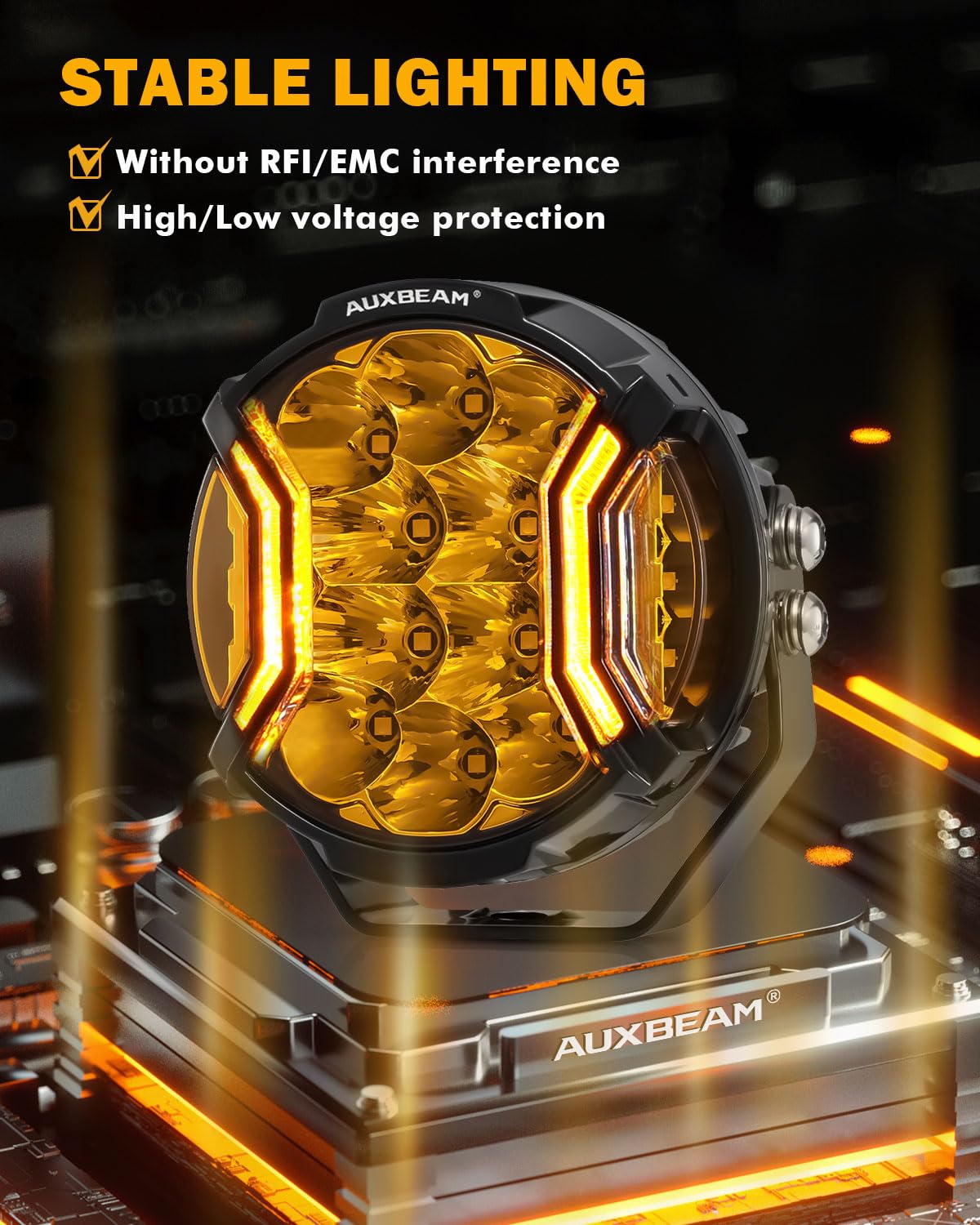 Auxbeam V-Ultra Series LED Round Light Pods, 5 Inch 172W Offroad Driving Side Shooter Light with Amber DRL, 270° Wide Range 20400LM Yellow/Amber Hyper Spot Beam Ditch Lights with Black Cover