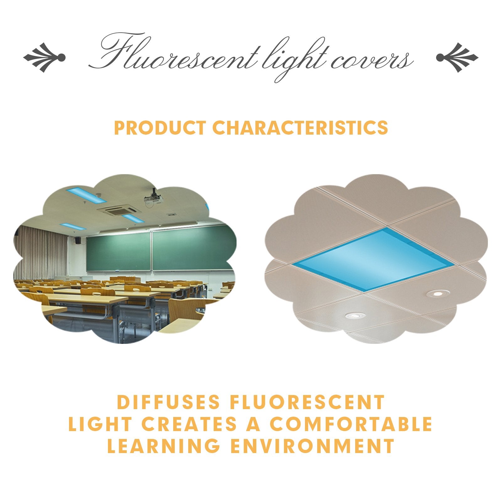 Fluorescent Light Cover (2 pack; tranquil blue). Flame-Retardant Fabric, 10 Strong Rare Earth Magnets, Flame Retardant Certification, Reducing Glare Harsh Flicker, Used in Classroom, Home, Office