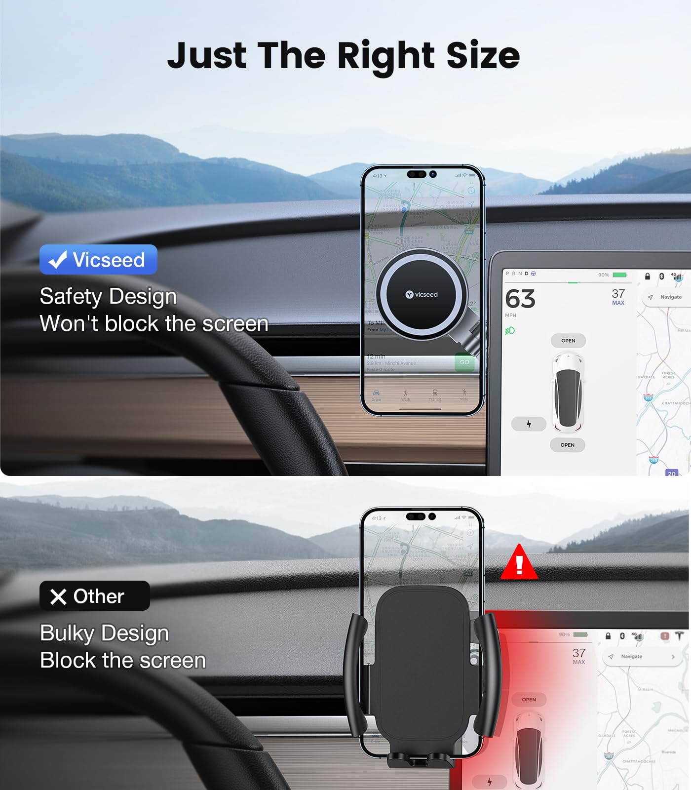 VICSEED Tesla Phone Mount【Strongest Magnet Power】MagSafe Car Mount for Tesla Model 3 Model Y, Foldable Hidden Tesla Phone Holder Fit for All Phone, Tesla Model Y Accessories Tesla Model 3 Accessories