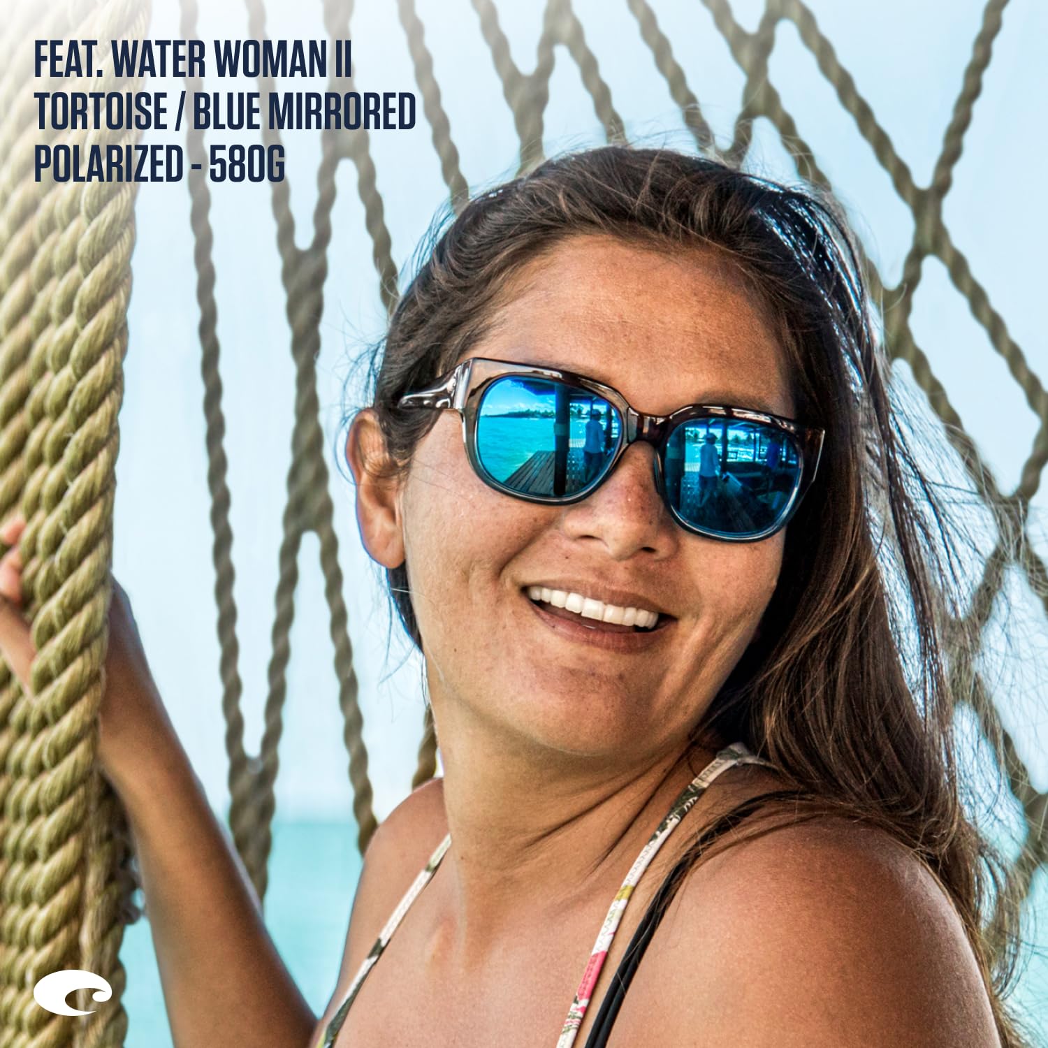 Costa Del Mar Womens Water Woman II Square Sunglasses, Shiny Ocean Jade/Copper Silver Mirrored Polarized-580G, 58 mm