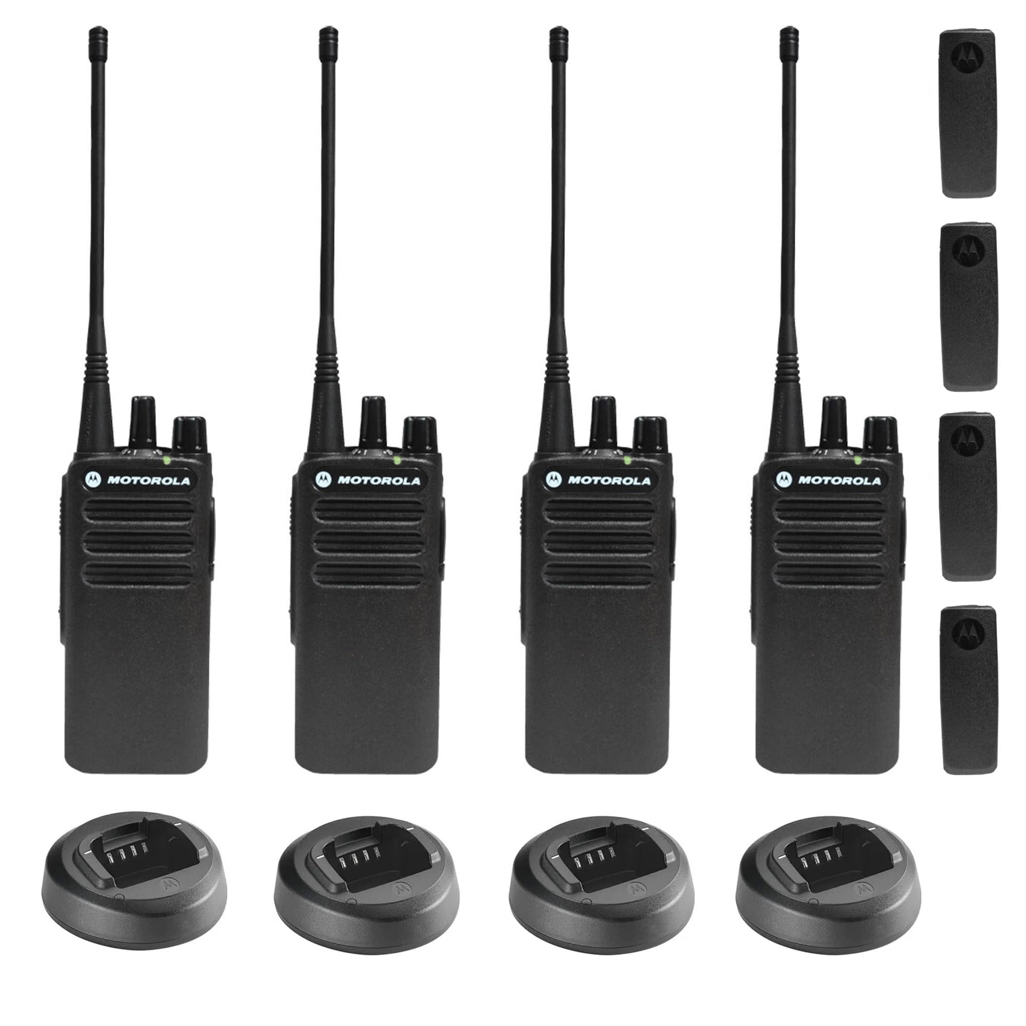 4 x Motorola CP100D Analog UHF Portable Non-Display Two Way Radio, 16 Channel, 4 Watt (403-480MHz) - 4 Pack Bundle