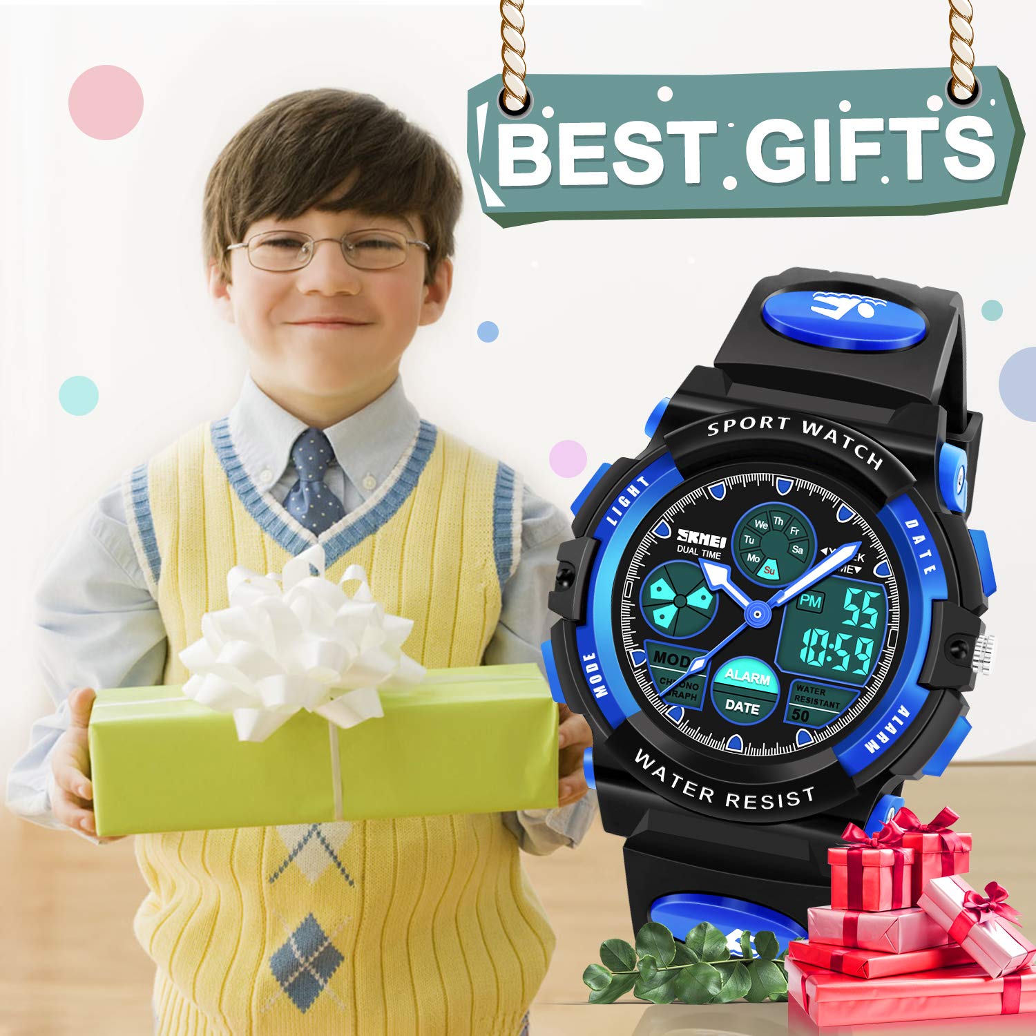 Dodosky Boy Toys Age 5-12, LED 50M Waterproof Digital Sport Watches for Kids Birthday Presents Gifts for 5-13 Year Old Boys - Blue