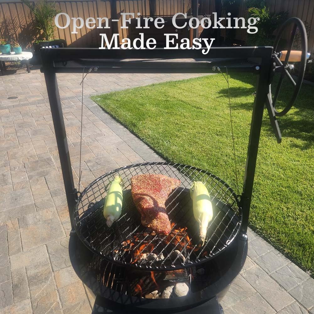 Ash & Ember Santa Maria Style Adjustable Cooking Grate Attachment, Fits 24" Kettle-Style Grills, Open Flame Campfire Cooking Grate, Outdoor Grill Cooking Accessories