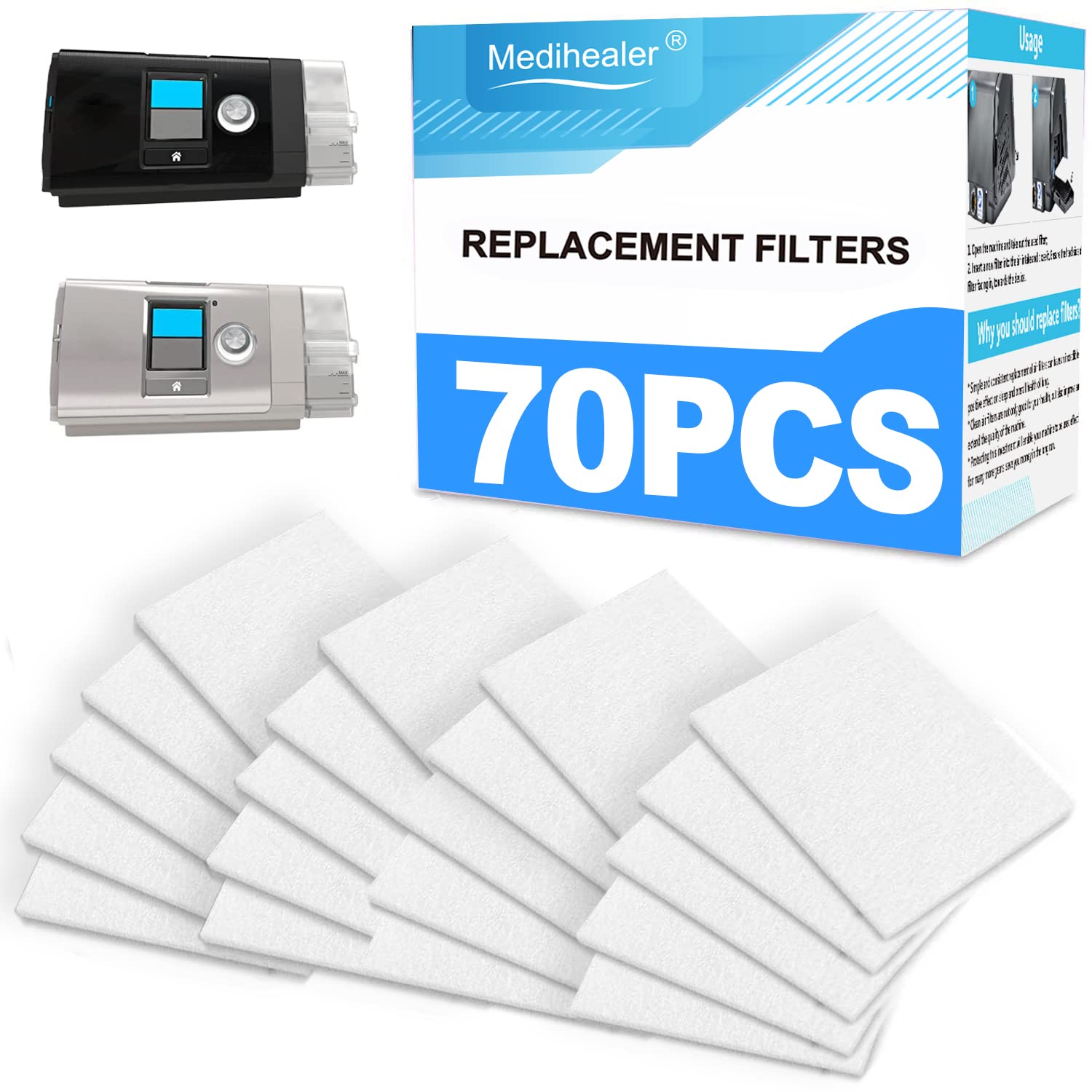 70 Packs CPAP Filters - Three Year Supply Filters for AirSense 10, for AirCurve 10- S9, for AirStart Series - Medihealer Replacement Filters Supplies