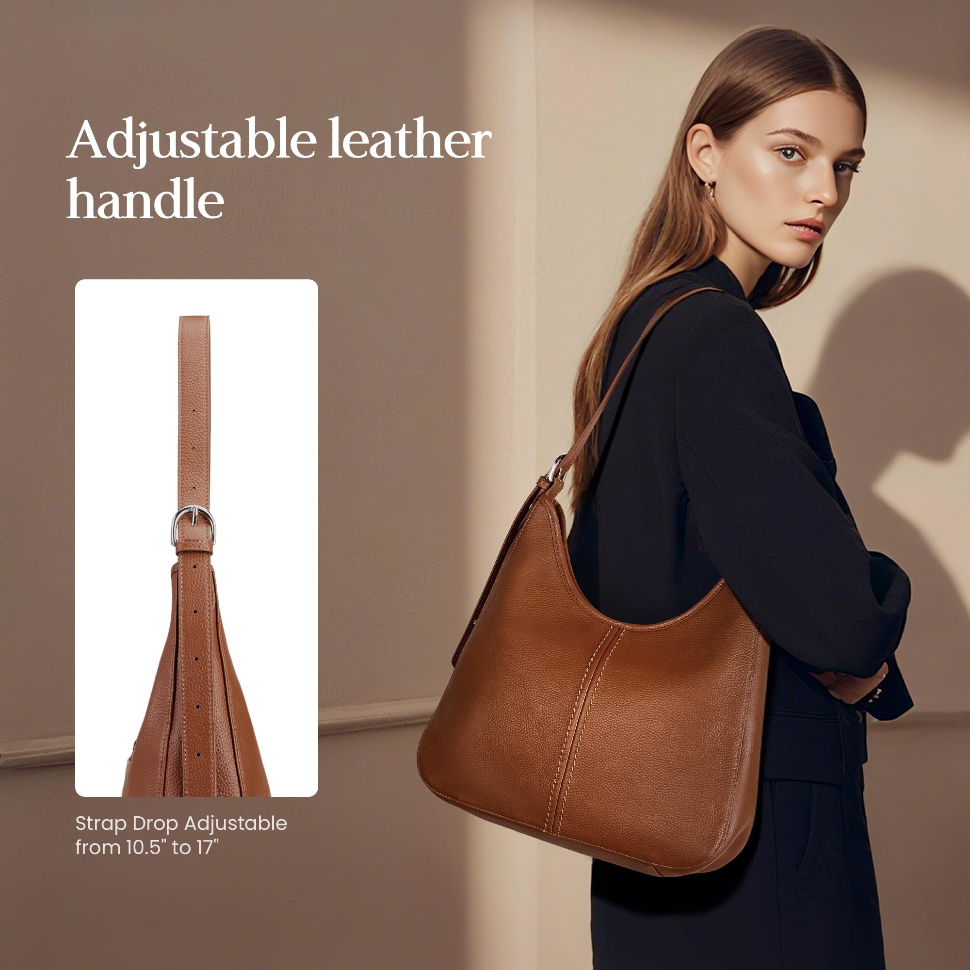 befen Genuine Leather Hobo Bag Purses for Women, Soft Real Leather Women's Shoulder Bag Handbags, Leather Shoulder Hobo Purse Designer Bags for Daily Work Travel (Dark Brown)