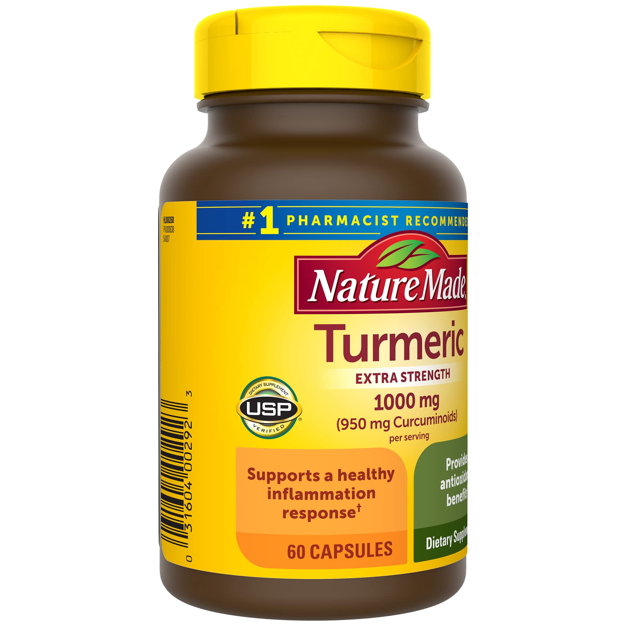 Nature Made Extra Strength Turmeric Curcumin with Black Pepper, 1000mg extract (950mg Curcuminoids) per serving, Supports Healthy Inflammation Response, 60 Vegetarian Capsules, 30 Day Supply
