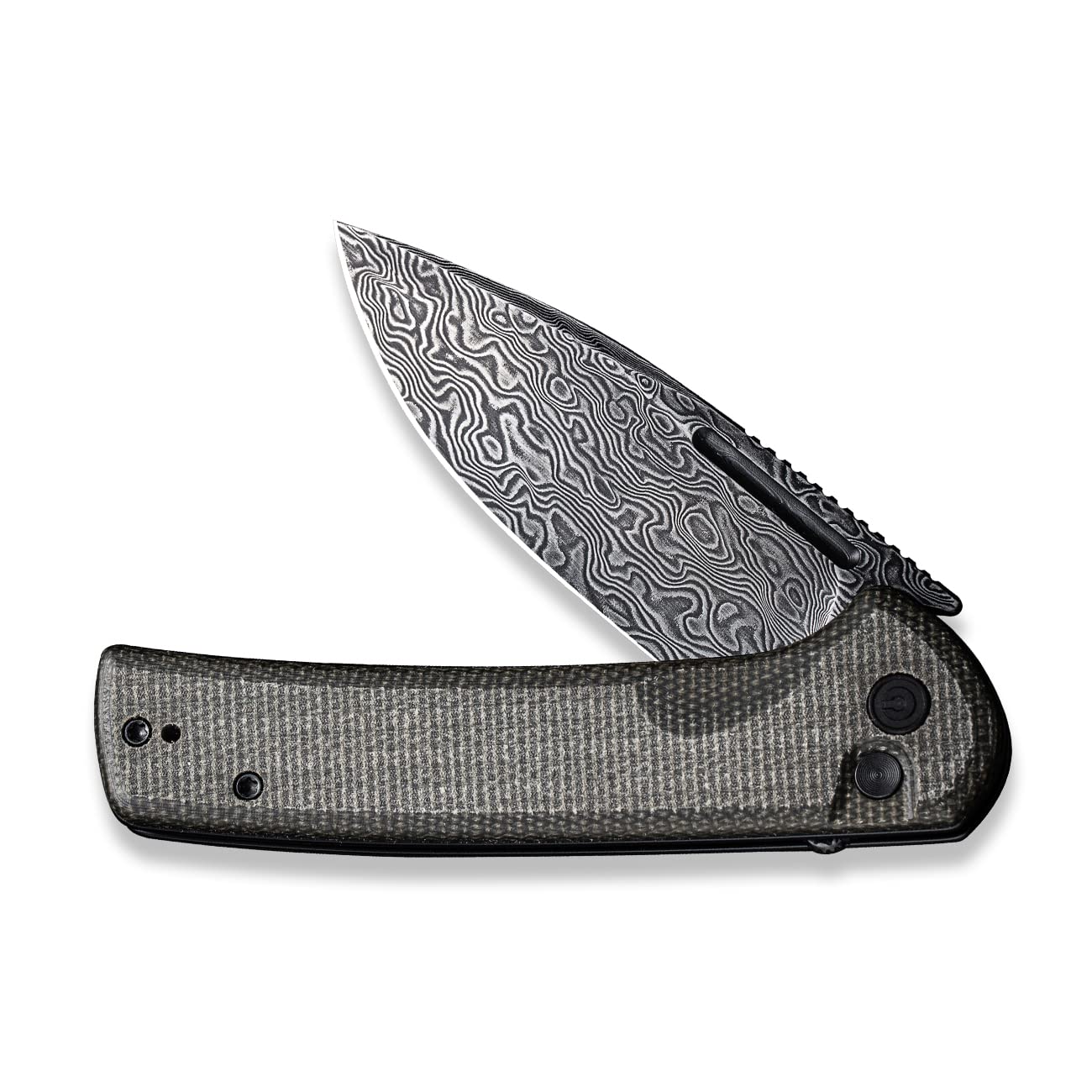 CIVIVI Pocket Knife for EDC, Conspirator Button Lock Folding Knife 3.48" Damascus Blade, Dark Green Micarta Handle C21006-DS1