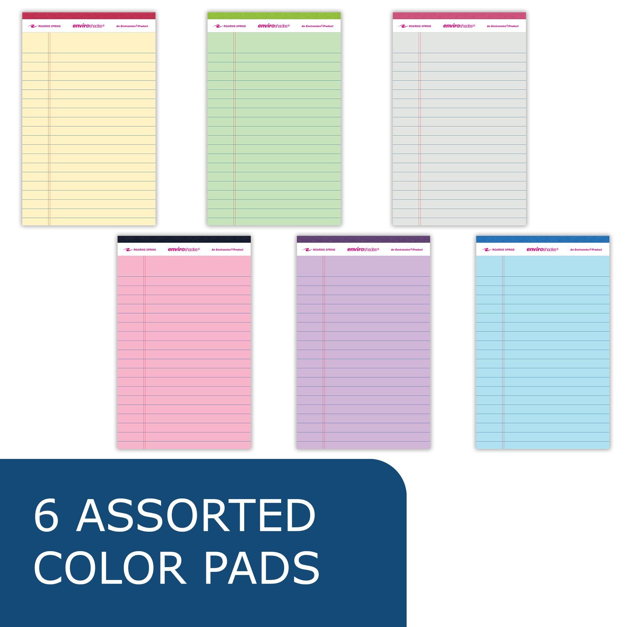 ROARING SPRING Enviroshades Recycled Mini Legal Pads, 6 Pack, 5" x 8" 50 Sheets, Assorted Colors