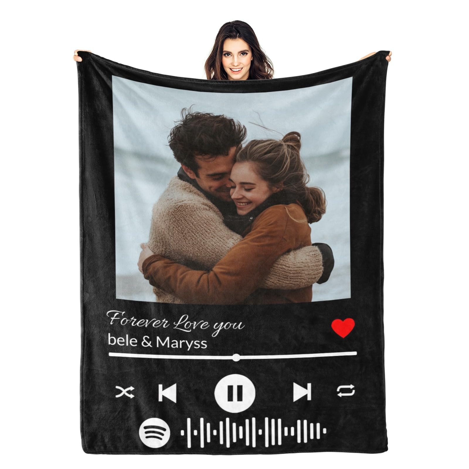 Custom Blanket with Picture Text Personalized Photo Blanket Customized Blanket for Christmas Valentine's Day Birthday Gifts Customized Gifts for Mom Dad Couple Girlfriend Boyfriend Wife Husband