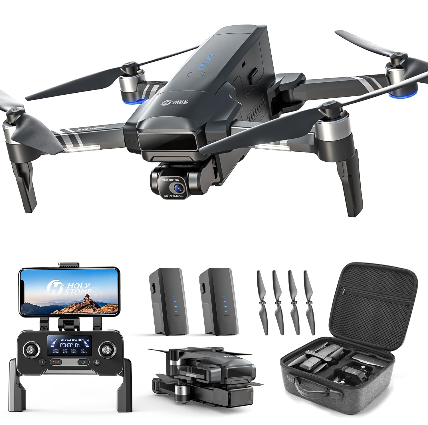 Holy Stone HS600 2-Axis Gimbal Drones with 4K EIS Camera for Adults, Integrated Remote ID, 2 Batteries 56-Min Flight Time, 10000 FT Range Transmission, GPS Drone with Brushless Motors, 4K/30FPS