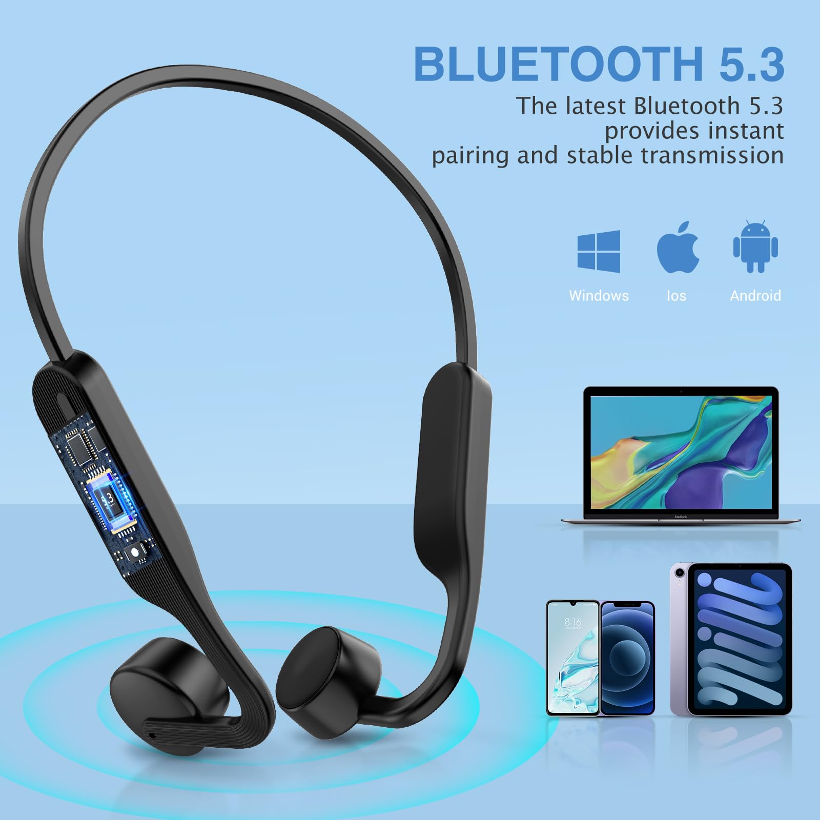 CHENSIVE Bone Conduction Headphones Wireless Headphones Bluetooth 5.3 Open Ear Headphones 10H Playtime Sports Earphones with Mic, IPX6 Waterproof Headset for Running,Cycling, Hiking, Driving