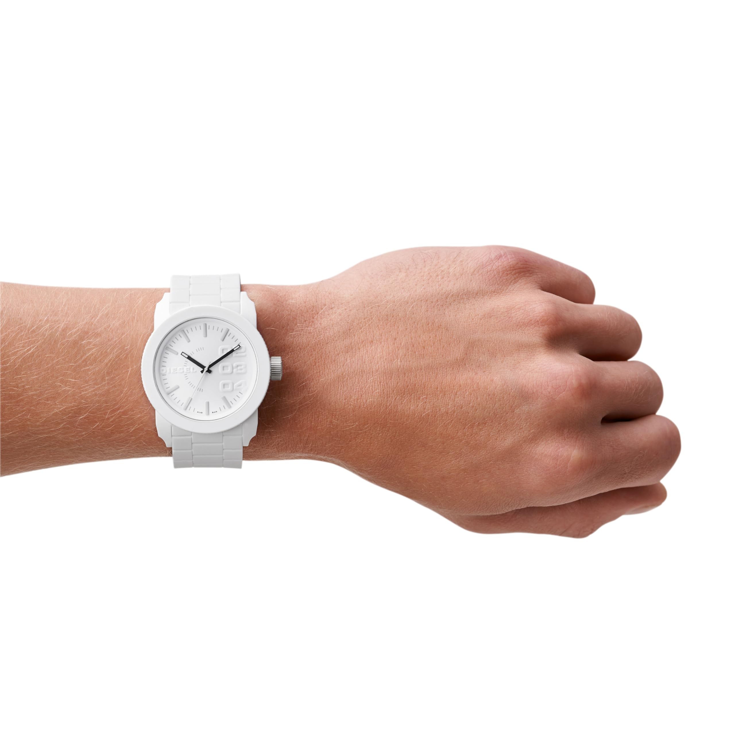 Diesel Double Down Silicone Three-Hand Analog Men's Watch, Color: White (Model: DZ1436)