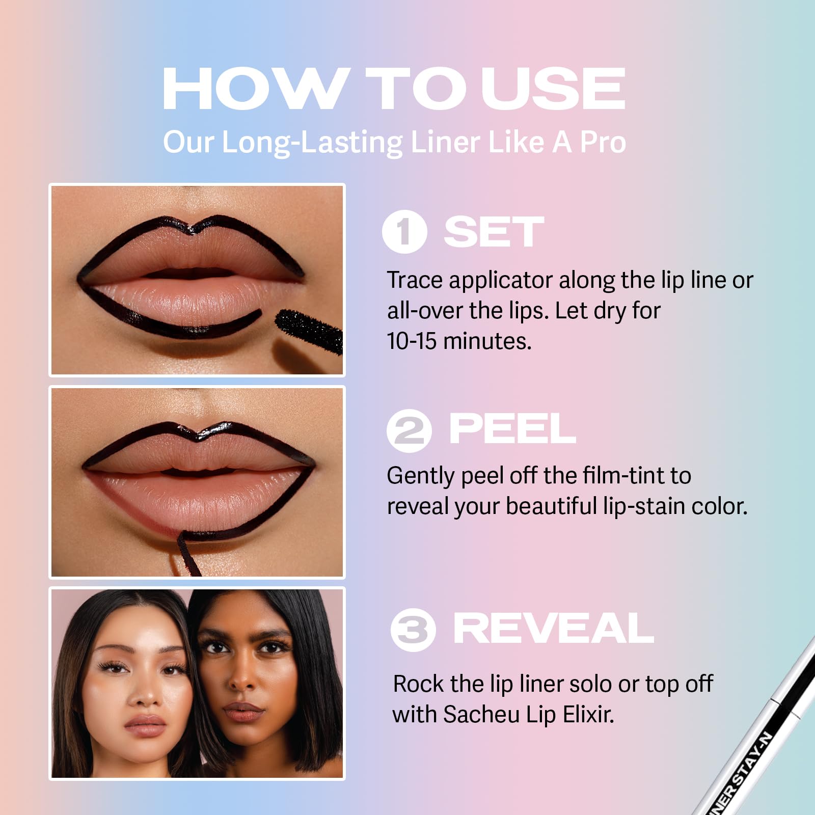 Sacheu Lip Liner Stay-N - Peel Off Lip Liner Tattoo, Peel Off Lip Stain, Long Lasting Lip Stain Peel Off, Infused with Hyaluronic Acid & Vitamin E, For All Skin Types, p-INKED