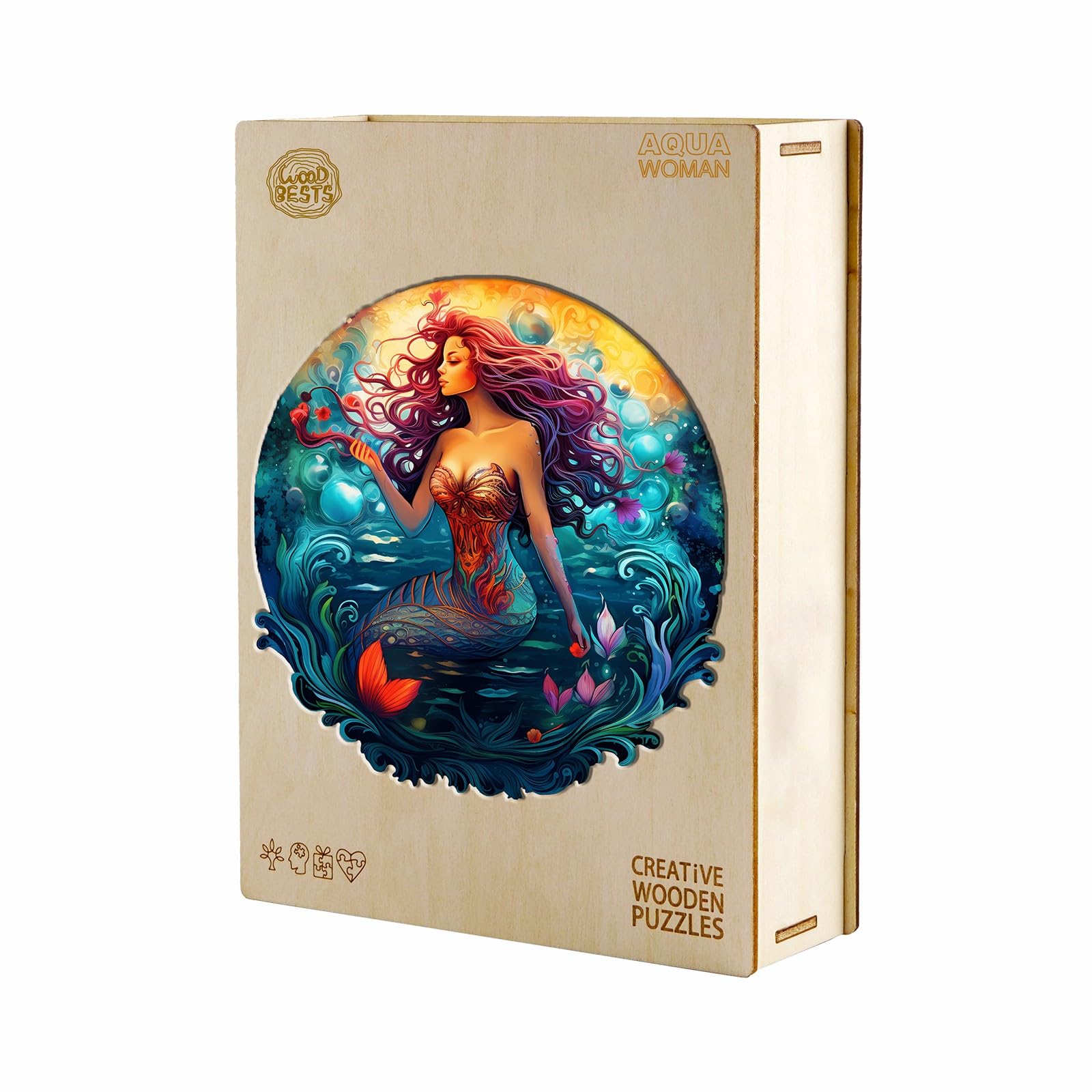 BLUMUZE Deep-Sea Mermaid Wood Puzzle for Adults 11.4 * 10.7In 200 Pcs, Wooden Jigsaw Puzzles with Unique Animals Pieces, Beautiful Mermaid Princess Puzzle, Advanced Christmas Puzzle Gift for Kids