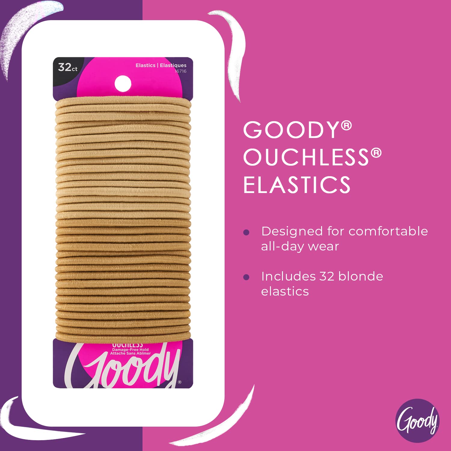 Goody Ouchless Elastic Hair Tie - 32 Count, Blonde - 4MM for Medium Hair - Slideproof Pain-Free Hair Accessories for Men, Women, Boys, and Girls - Perfect for Long Lasting Braids, Ponytails, and More