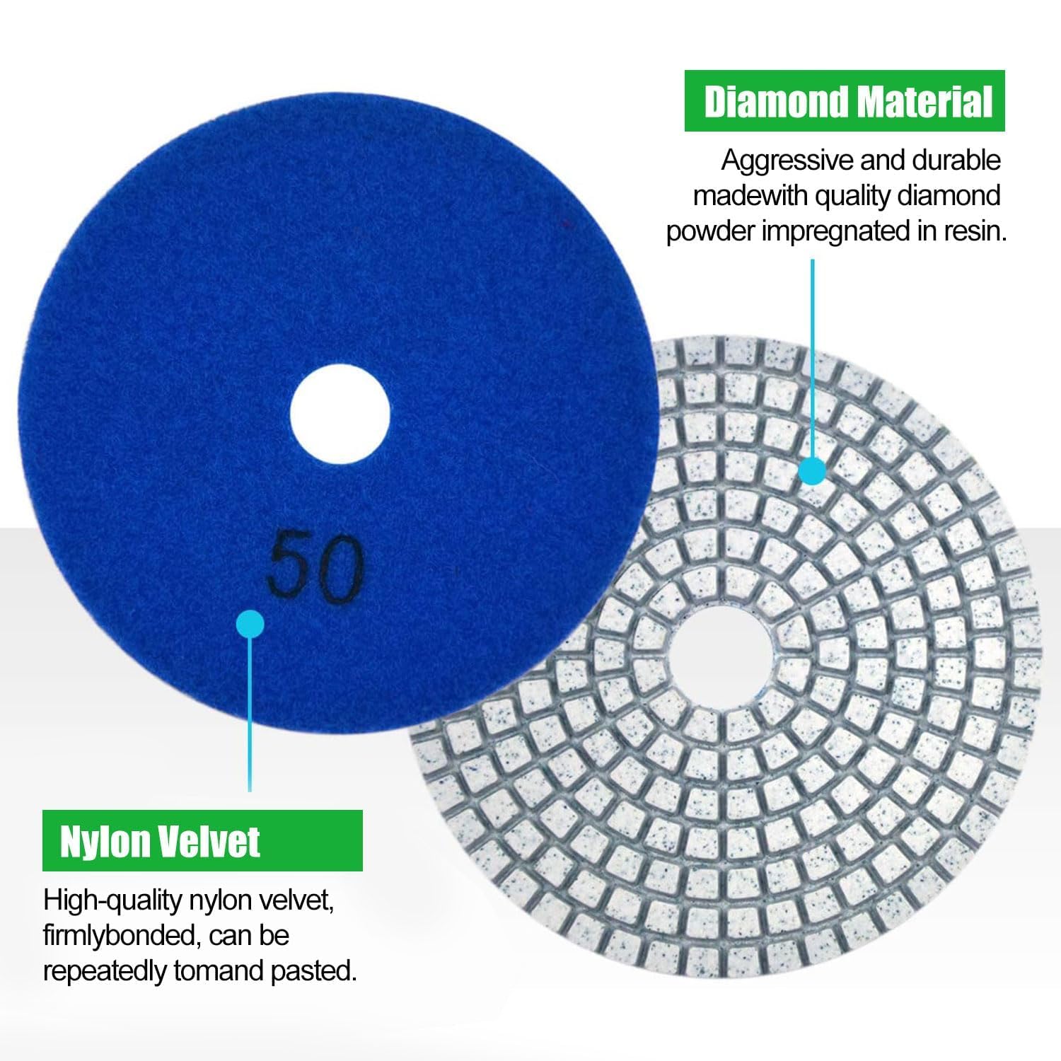 16PCS Wet Dry Diamond Sanding Pads Kit 4 Inch Diamond Polishing Pad 30-6000 Grit with 5/8''-11 Thread Backer Plate for Concrete Marble Quartz Granite Countertop Stone & Tile Polishing(3.9 Inch)
