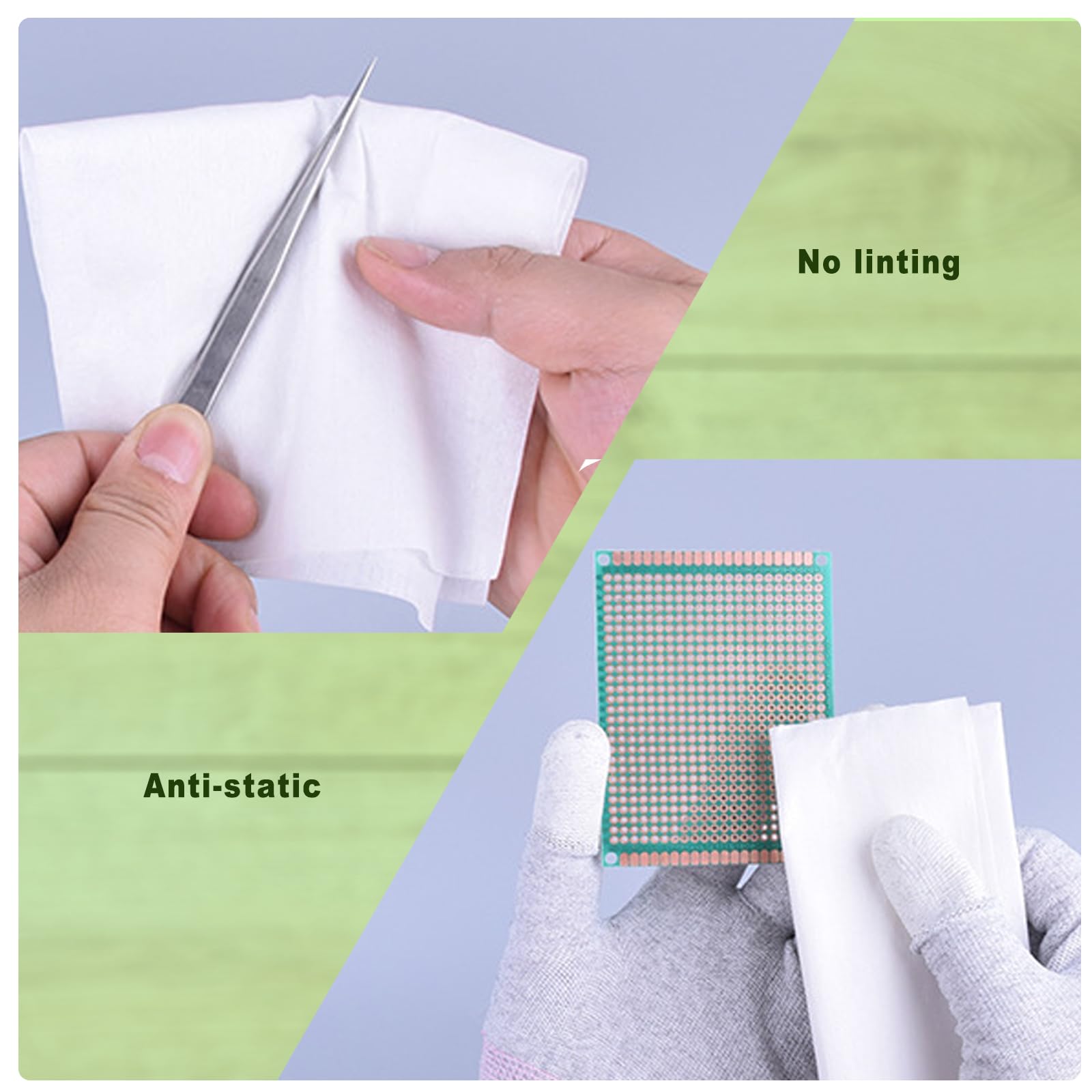 Etenpo Cleanroom Wipes Lint Free,9" X 9" 300 PCS Nonwoven Cleanroom Wipes,55% cellulose+45% polyester,Good Adsorption Suitable for Labs,Electronic Equipment,Cleanroom,0609