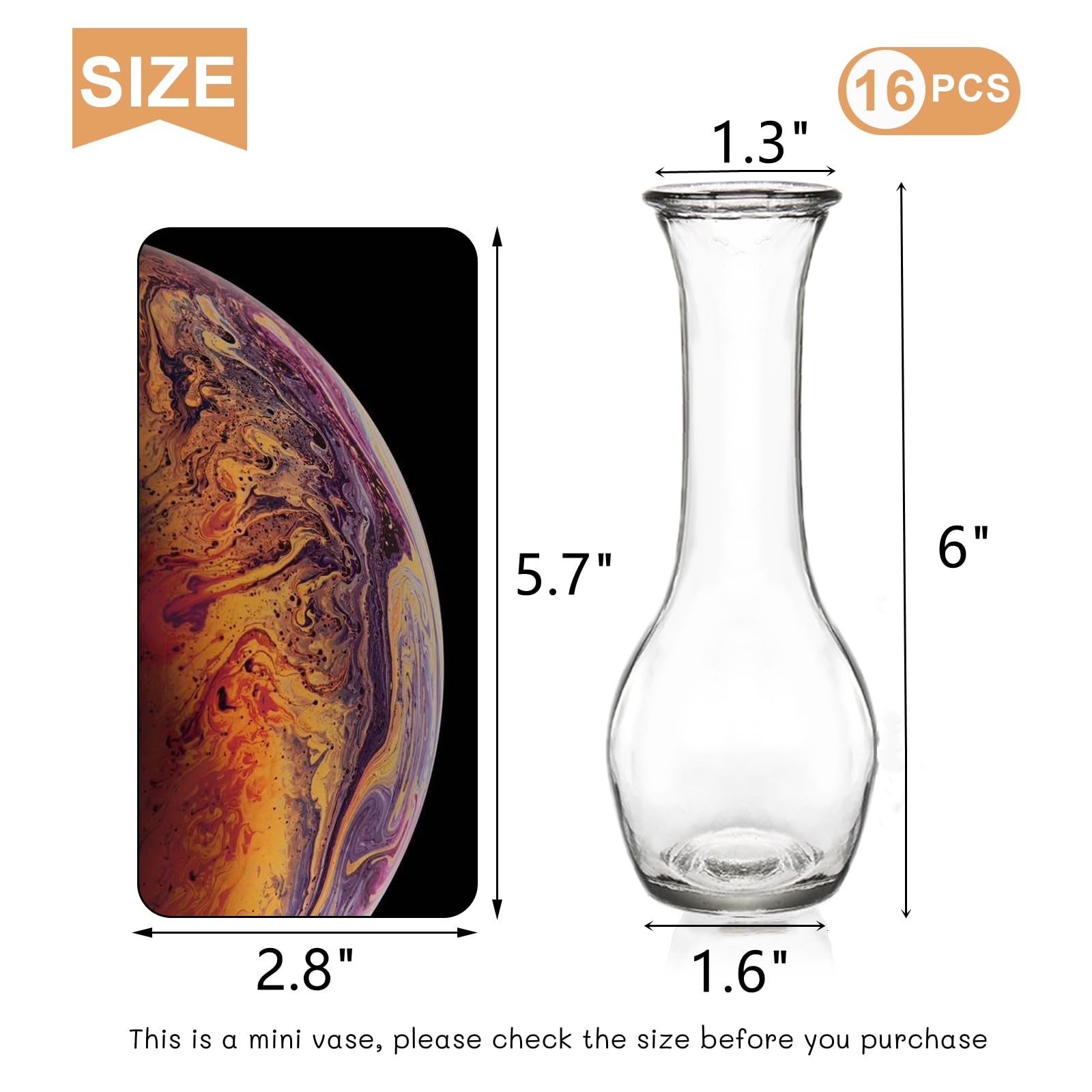 ZOOFOX Set of 16 Glass Bud Vase, Small Vases for Single Rose, Clear Glass Flower Bottle for Rustic Wedding Centerpieces, Home Table Flower Decor, Floral Arrangements