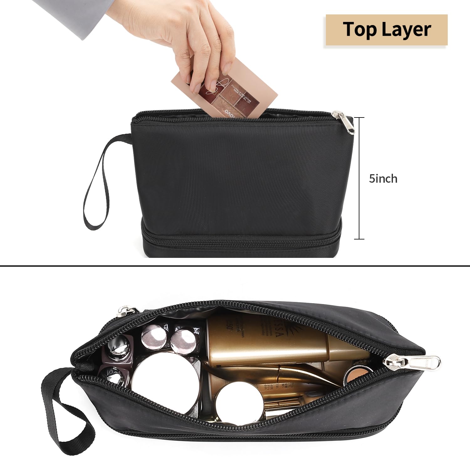 Ethereal Makeup Bag for Purse, Small Travel Makeup Organizer Bag for Women Daily Double Layer Cosmetic Bag Portable Makeup Brush Bags