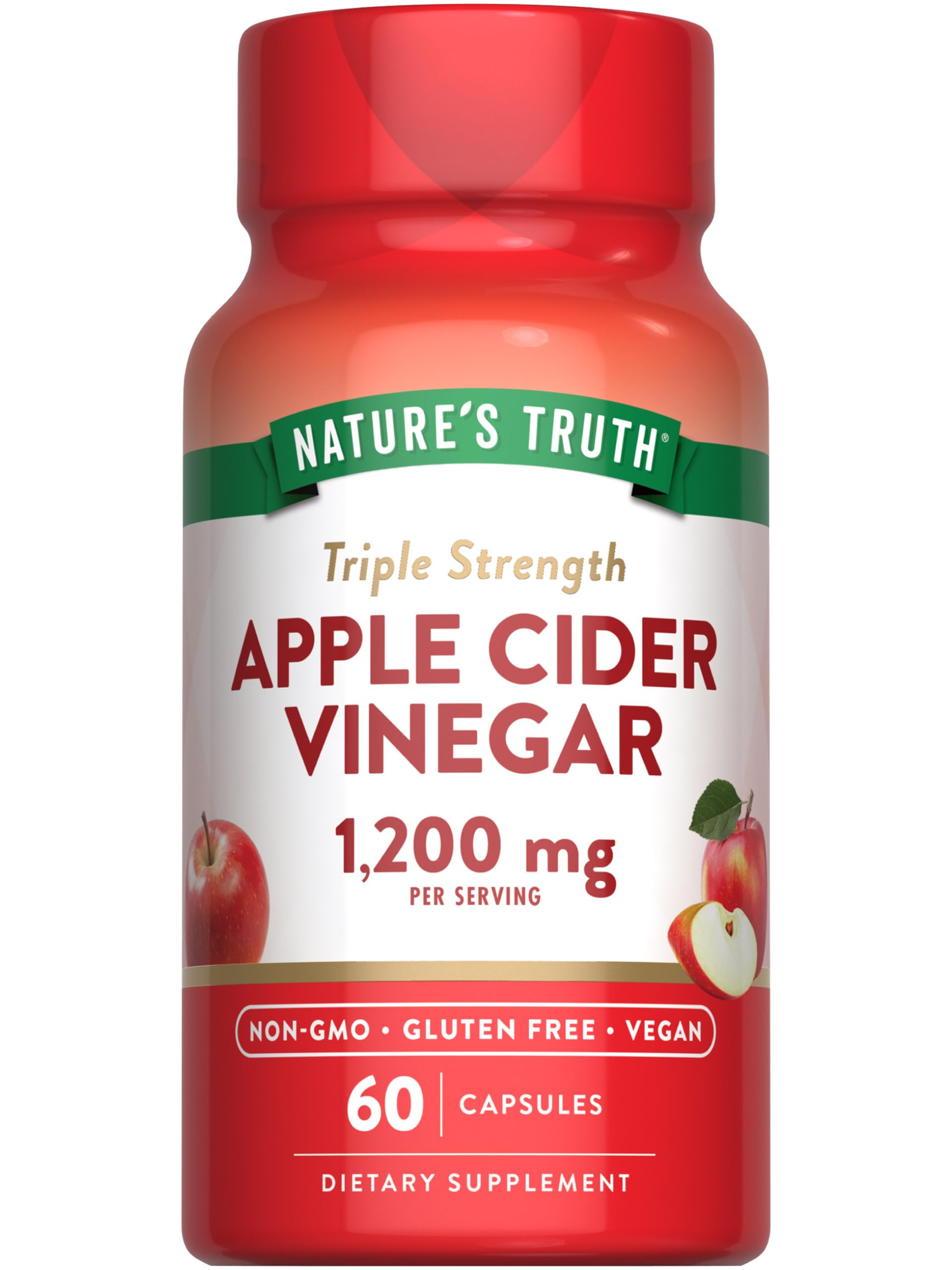 Nature's Truth Apple Cider Vinegar Vegan Capsules | 1200mg | 60 Veggie Pills | Extra Strength | Vegan, Non-GMO and Gluten Free Supplement