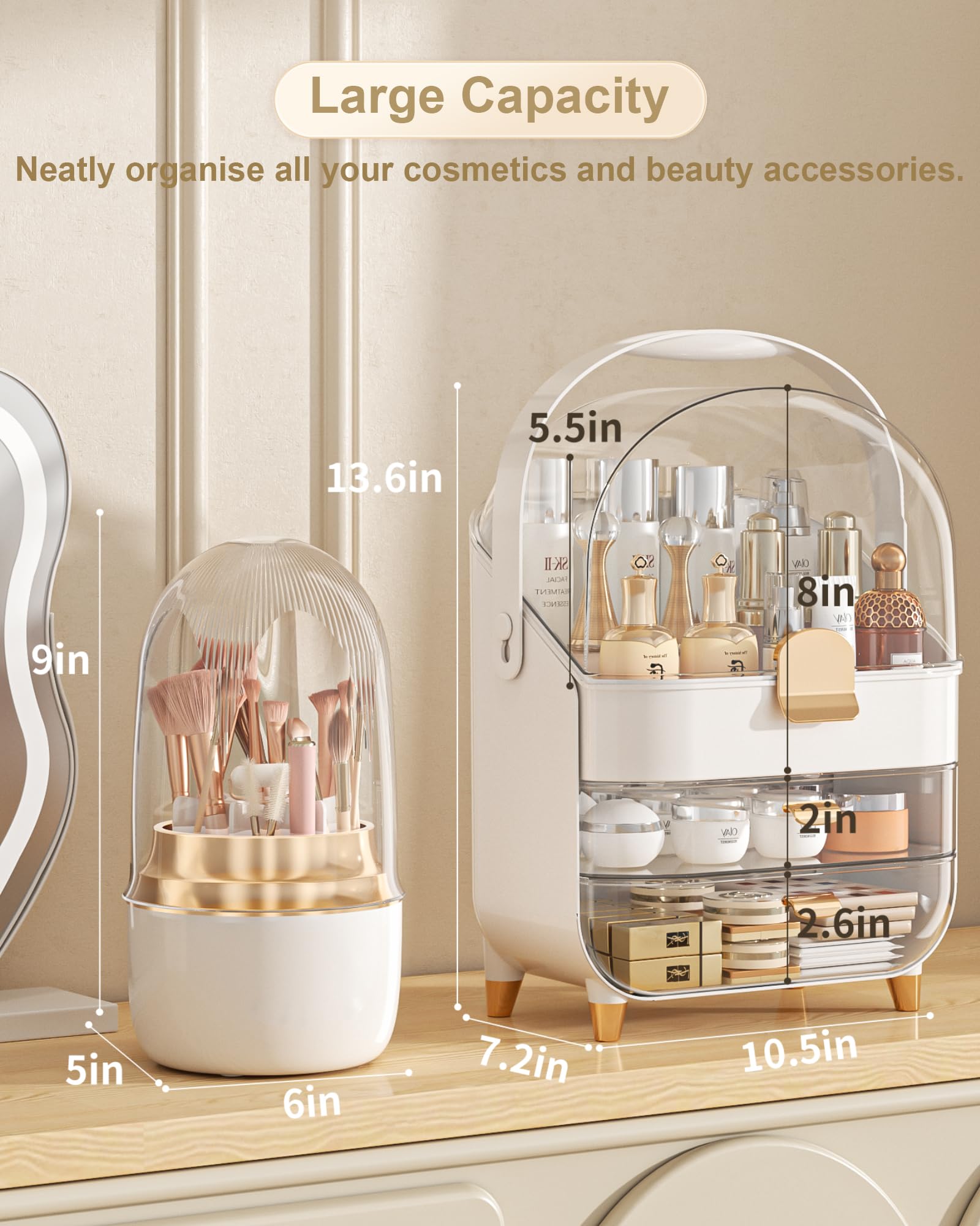 Makeup Organizer, Skincare Holder Bathroom Counter Organizer, Storage Box Cosmetic Display Cases, Teen Girl Gifts Trendy Stuff Make up Organizers for Vanity, Dresser, Countertop (Rose Gold)