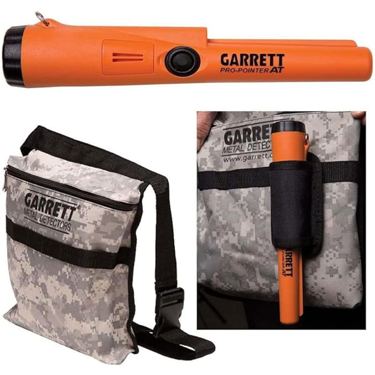 Garrett Pro-Pointer at Waterproof Metal Detector Pinpointer – 20ft Submersible, 3 Sensitivity Levels, Fast Retune, Lost Alarm, Includes Camo Finds Pouch & Holster