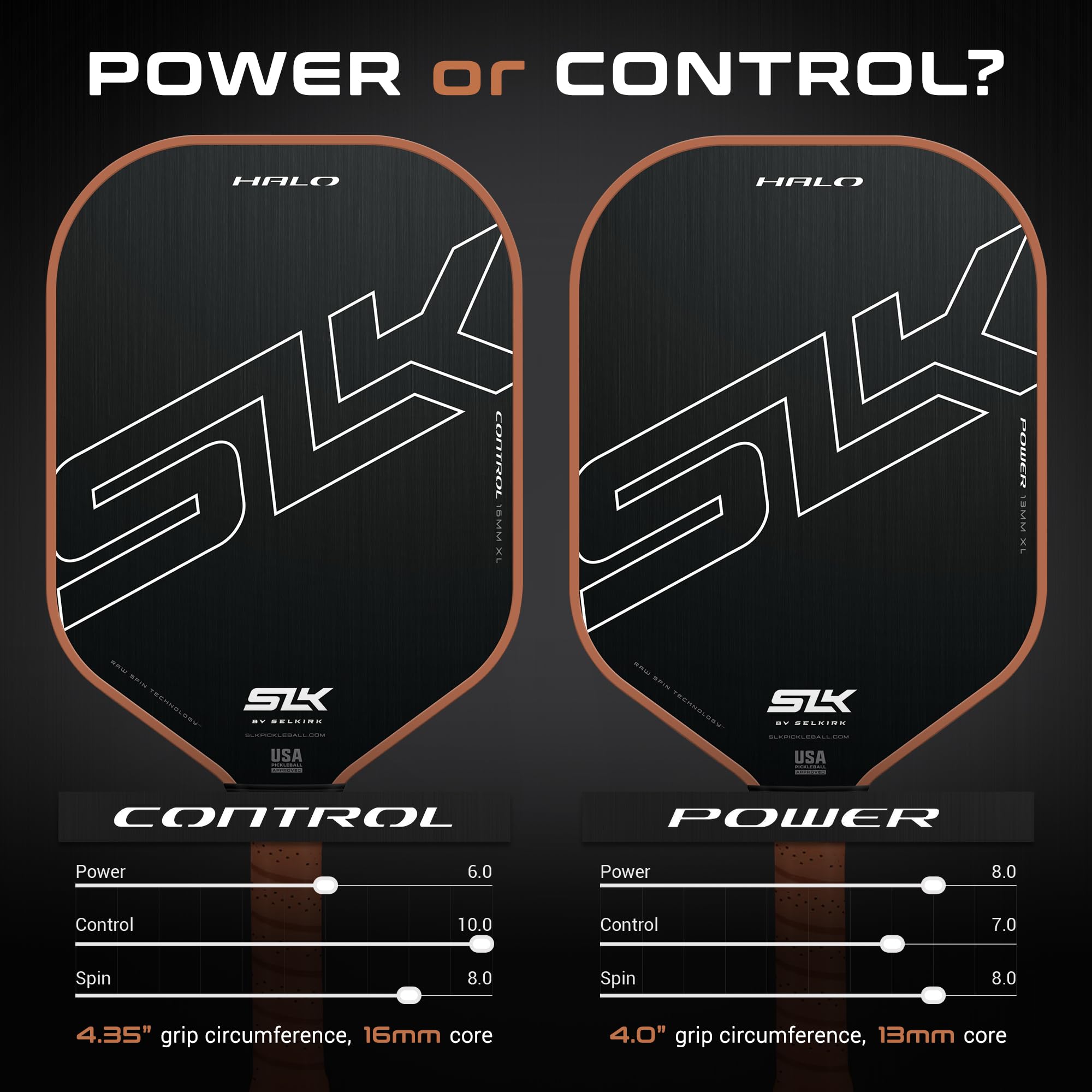 2024 Selkirk SLK Halo Control & Halo Power Pickleball Paddle | Raw Carbon Fiber Pickleball Paddle with a Rev-Core Power Polymer Core | The Pickleball Paddle Designed for Ultimate Spin & Consistency