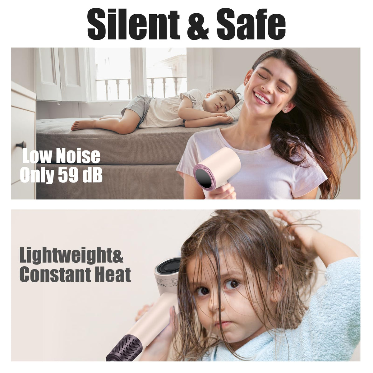 Slopehill Hair Dryer - 110,000 RPM High-Velocity Fast Drying + Low Noise + Lightweight + Intelligent Temperature Control Hair Care for Home, Salon and Travel (Pink)