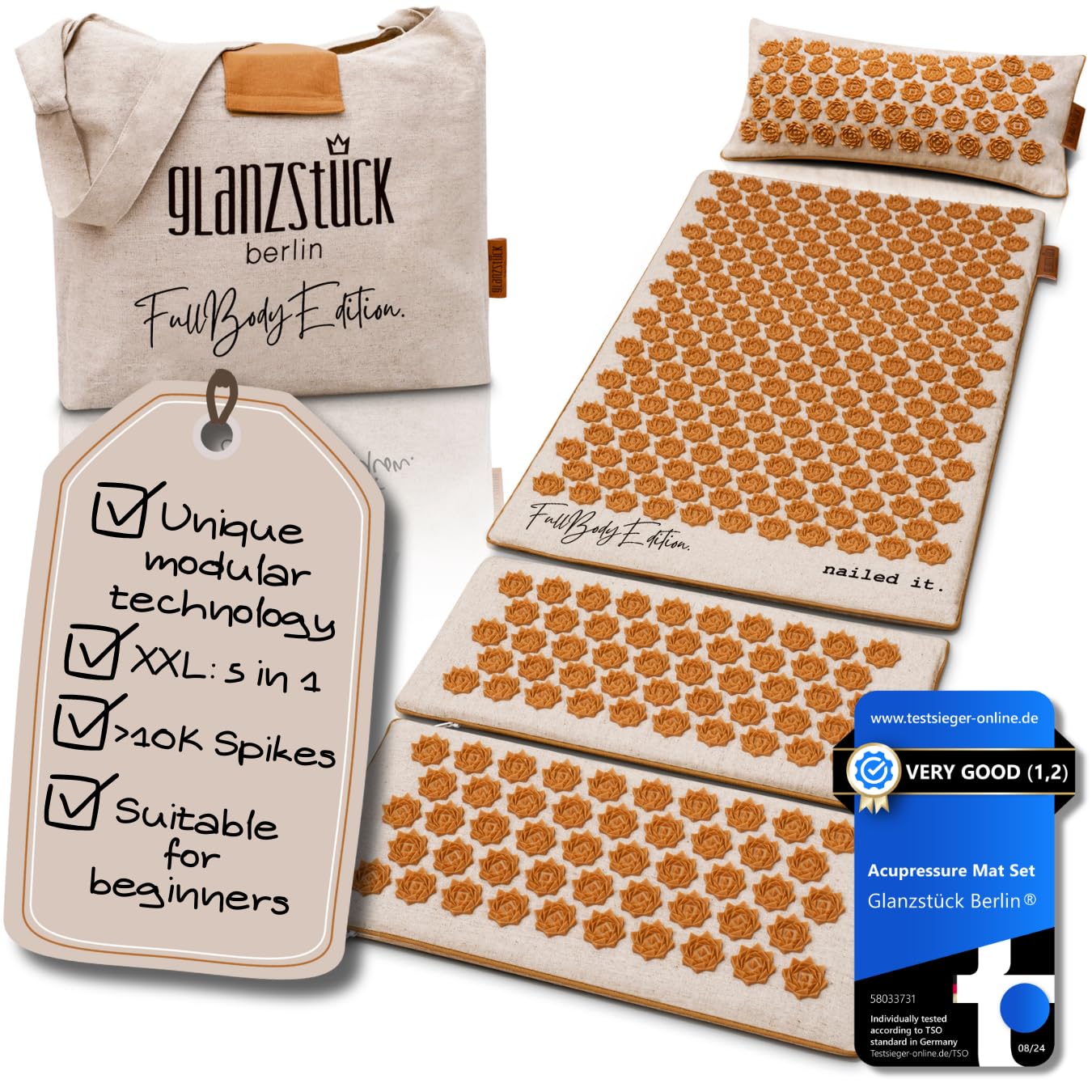 Glanzstück Berlin® Health Collection XXL Acupressure Mat Set for Full Body for Tension Headaches Back Pain Stress