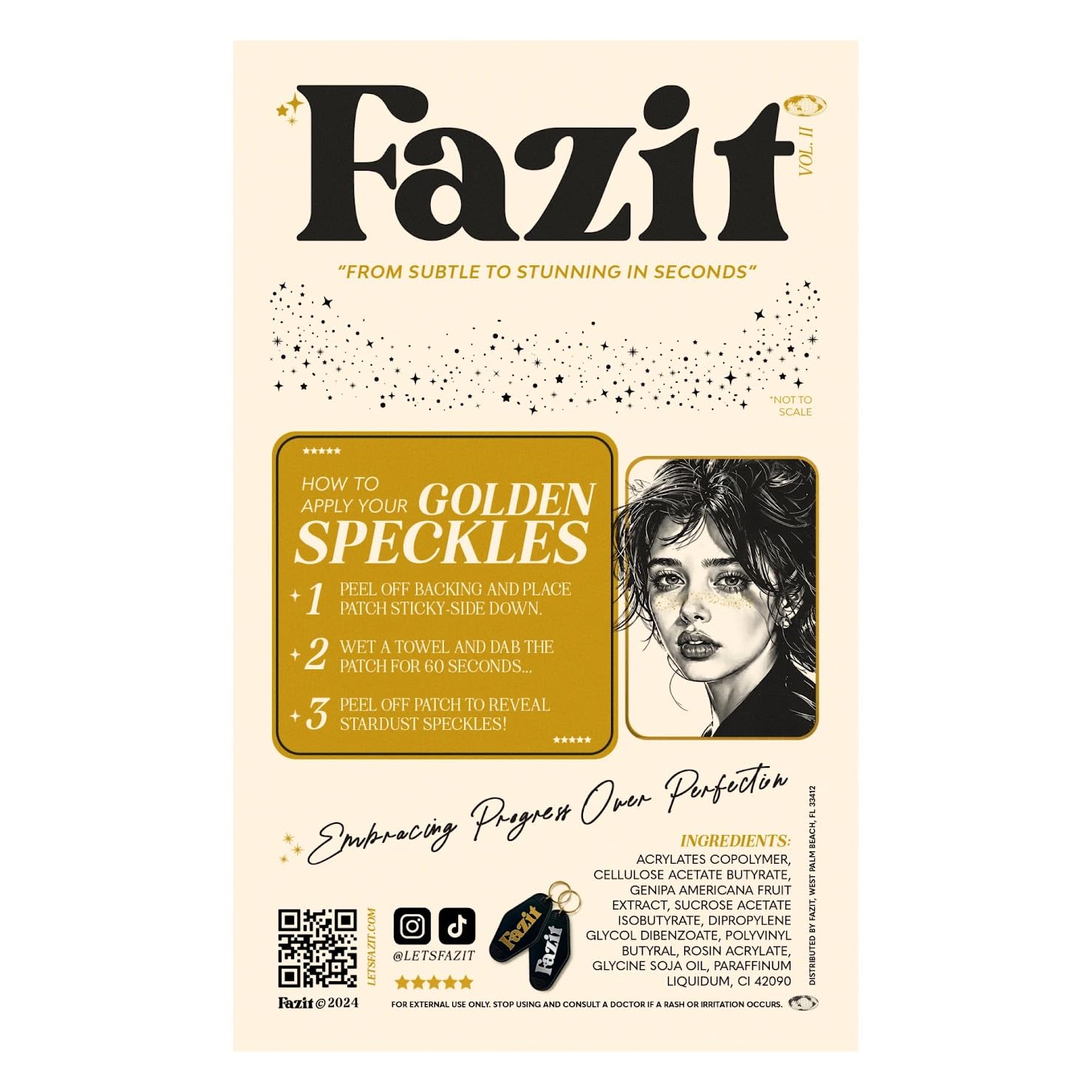 Fazit Makeup Patches - Gold - Face Glitter Makeup Speckles - Glow Up Makeup Patches - Face Glitter Speckles Patches - Cute Glitter Makeup Accessories for Women - Cosmetic Glitter for Face - 6 Count