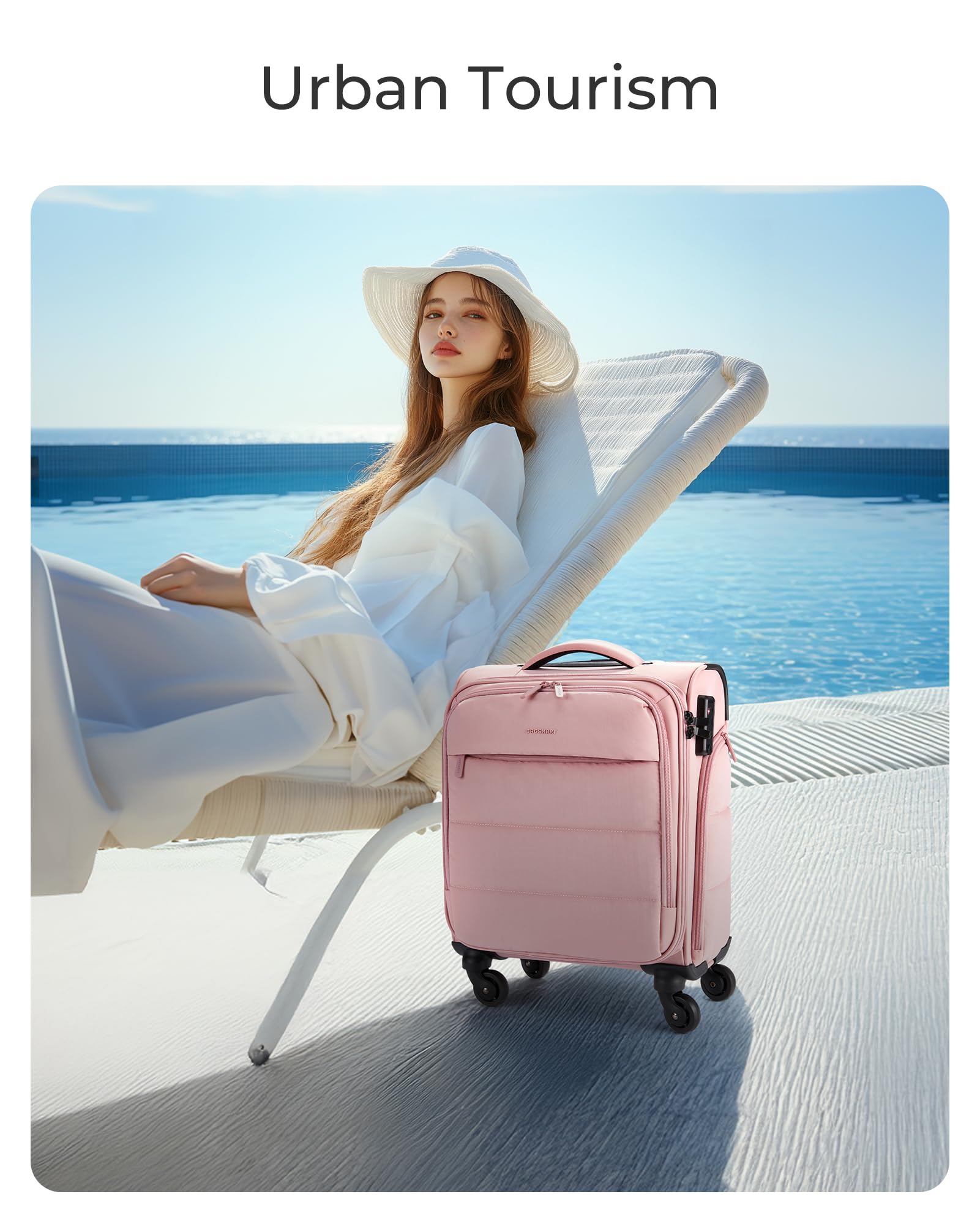 BAGSMART Underseat Carry on Luggage with Wheels, 16-inch Underseat Travel Luggage with PVC Wet/Dry Pockets, Lightweight Soft Personal Item Suitcase for Short Trip, Sakura Pink