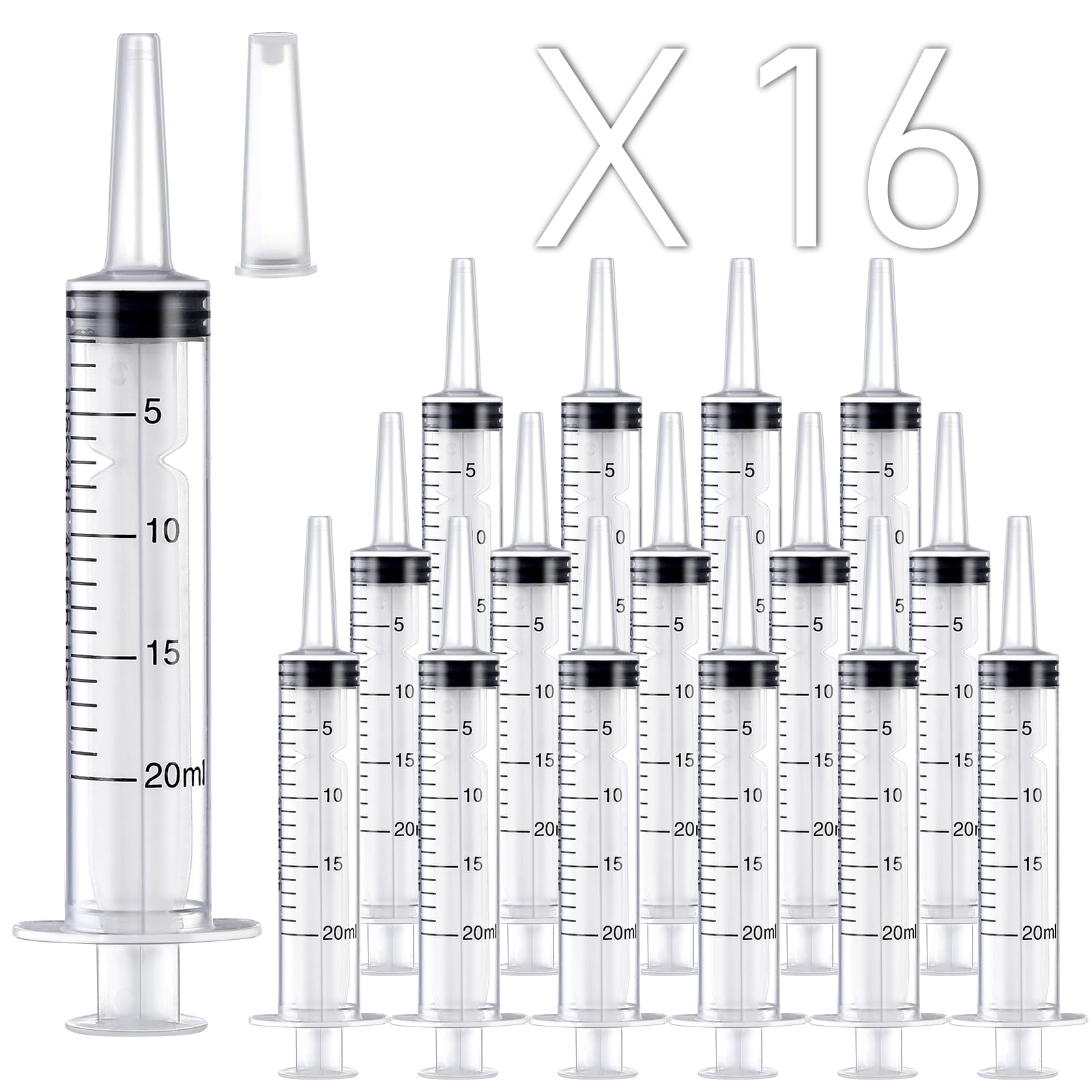 16 Pack 20ml Plastic Syringe, Large Syringes Tools for Liquid, Sterile and Individually Sealed for Measuring, Watering, Refilling, Feeding Pets, Scientific Labs, Oil or Glue Applicator