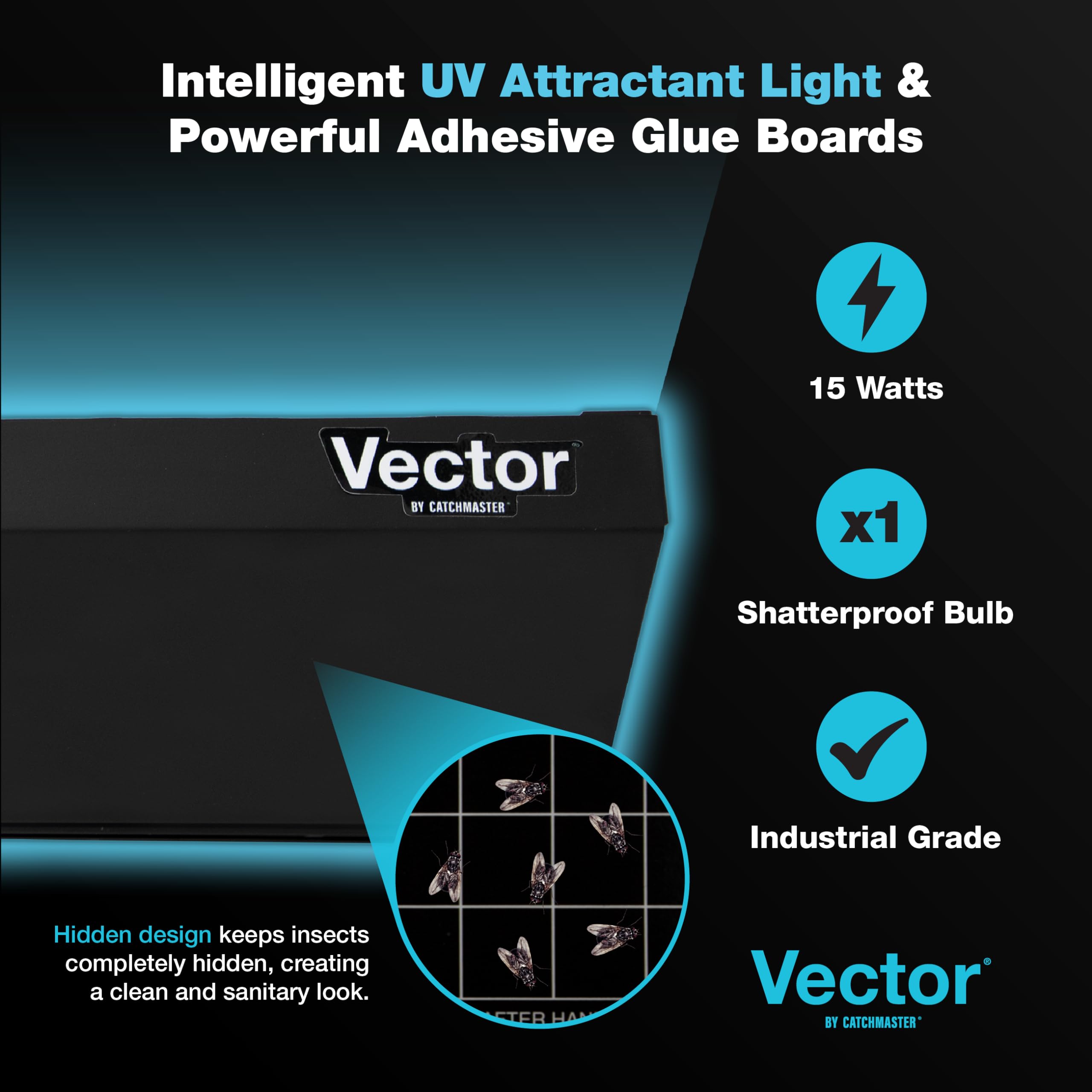 Catchmaster Vector Optima Light Trap, UV Light Fly Traps for Home, Gnat Traps for House Indoor, Shatterproof Bulbs, UV Lamp Insect Killer, Bug Light for Kitchen, Garage, & Warehouse - Black