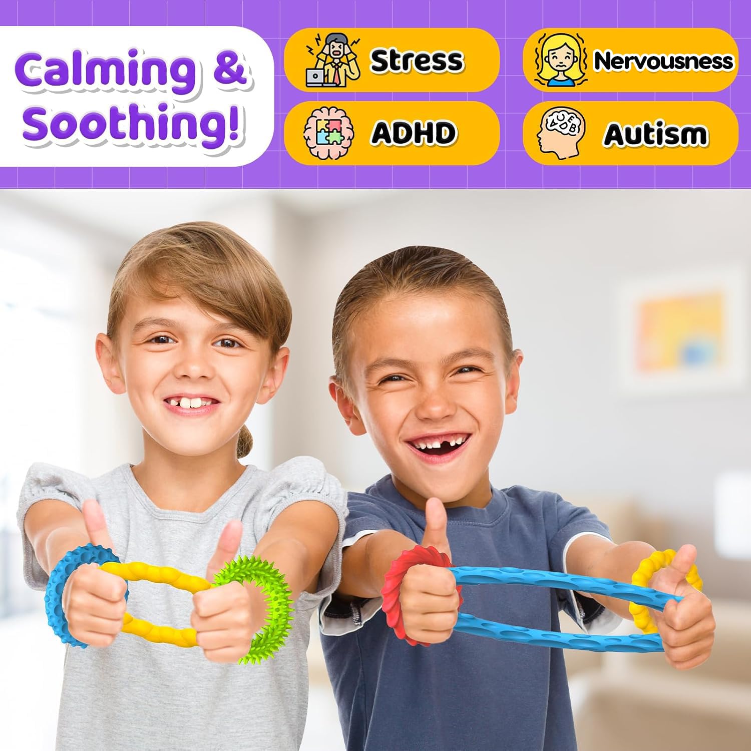 Sensory Fidget Toys for Kids Adults - 4 Pack Stretchy Fidget Toys Bracelet | Texture & Calming Autism Sensory Toys for Special Needs Autistic Children Classroom Fidgets| Easter Basket Stuffers