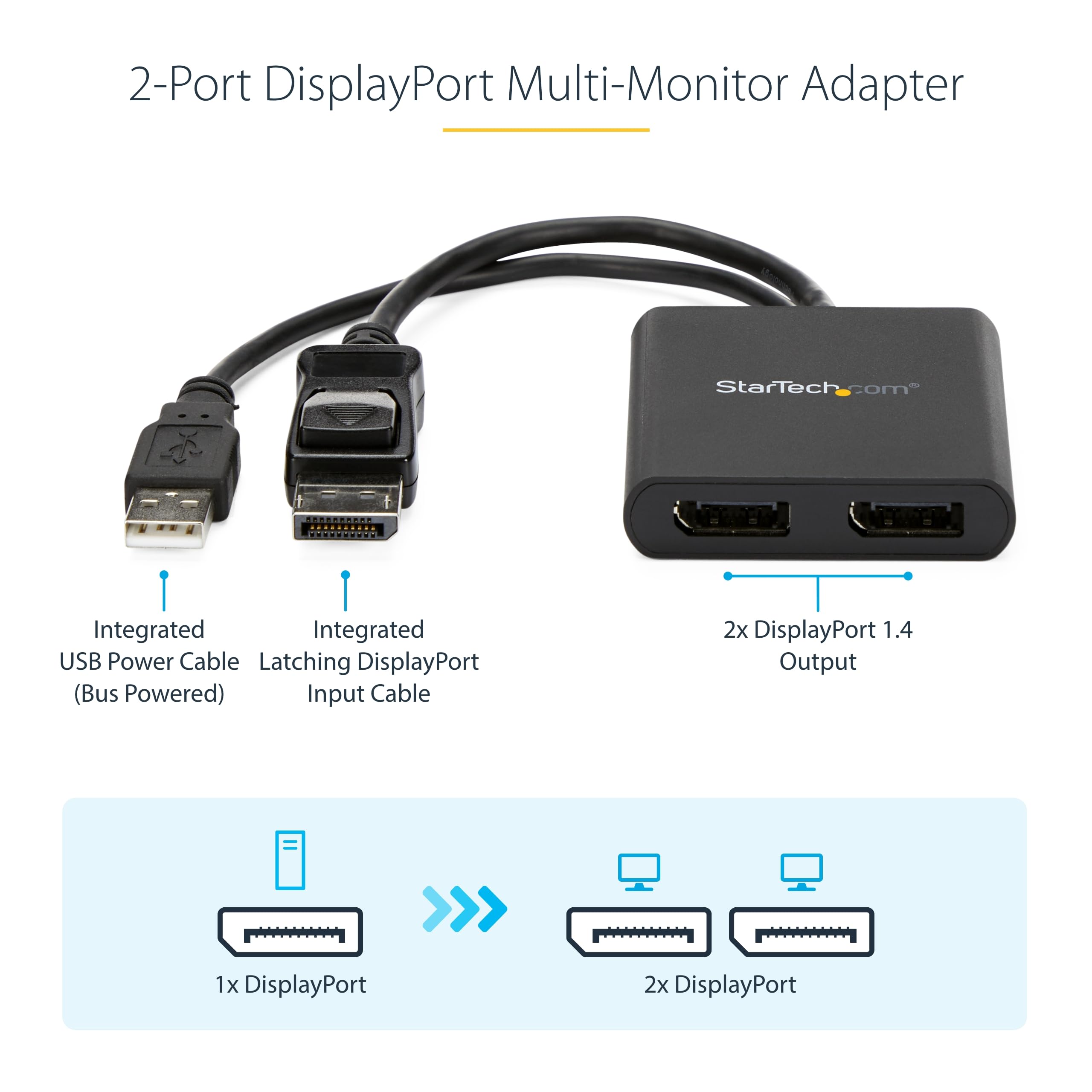 StarTech.com Dual-Monitor DisplayPort 1.2 Splitter, DP to 2x DP Multi-Monitor Adapter, 4K 30Hz/1080p 60Hz MST Hub for Windows