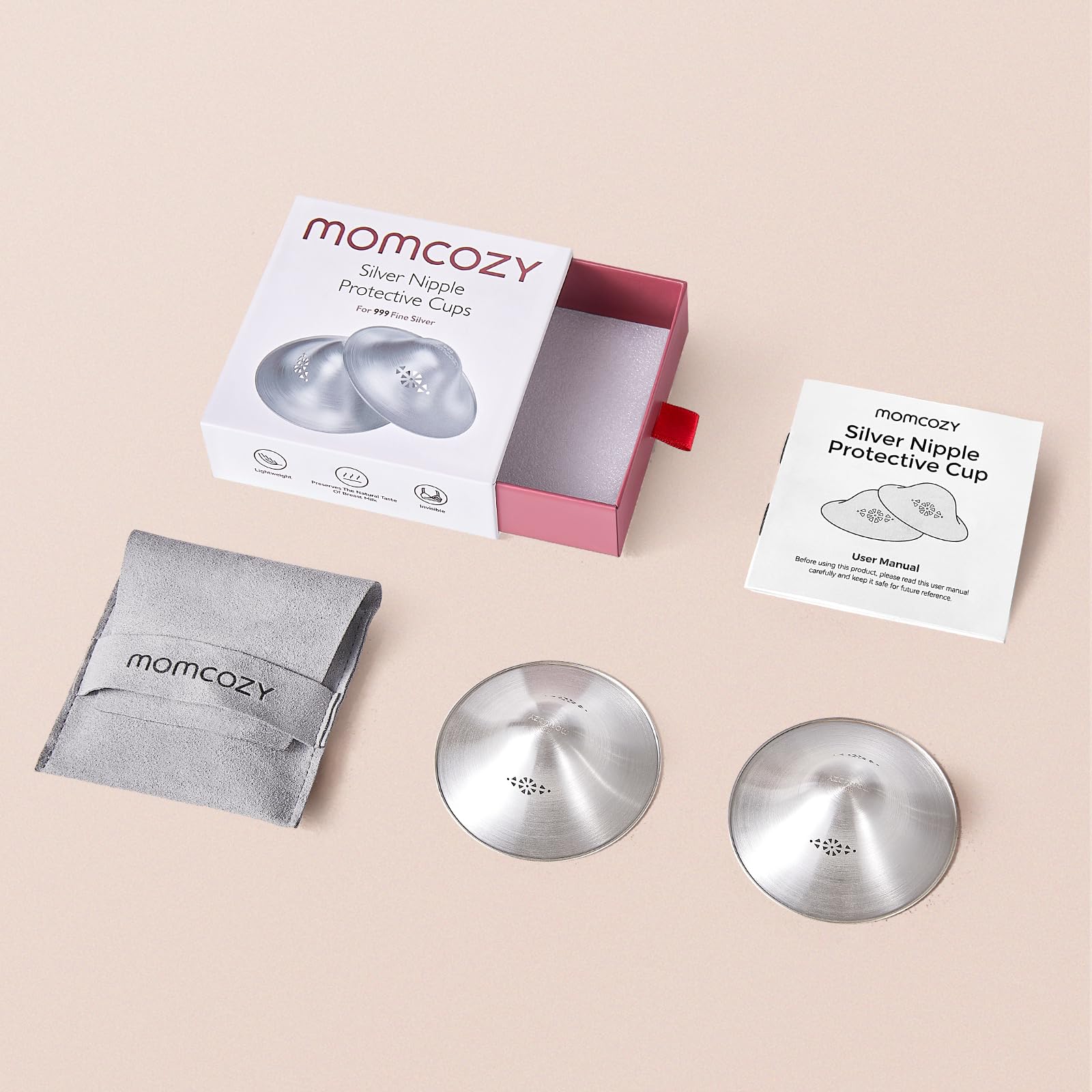 Momcozy 999 Silver Nursing Cups Original Perforated Breathable Design, 999 Silver Nipple Cover for Breastfeeding Essential, Silver Nipple Shield for Nursing Newborn, Metal Nipple Shields, Regular Size