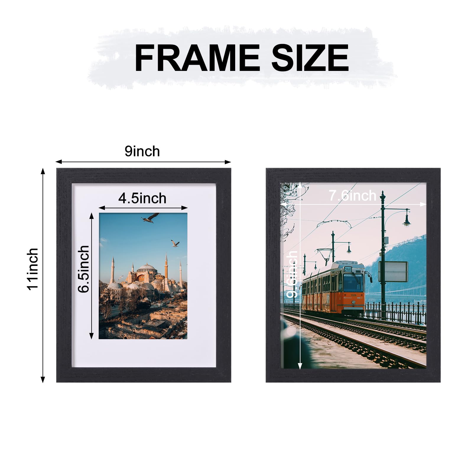 Vittanly 8x10 Picture Frames for Wall Set of 9, Display 5x7 Pictures with Mat or 8x10 without Mat, Collage Frames for Wall or Tabletop, Perfect for Home Décor and Gifts, Black