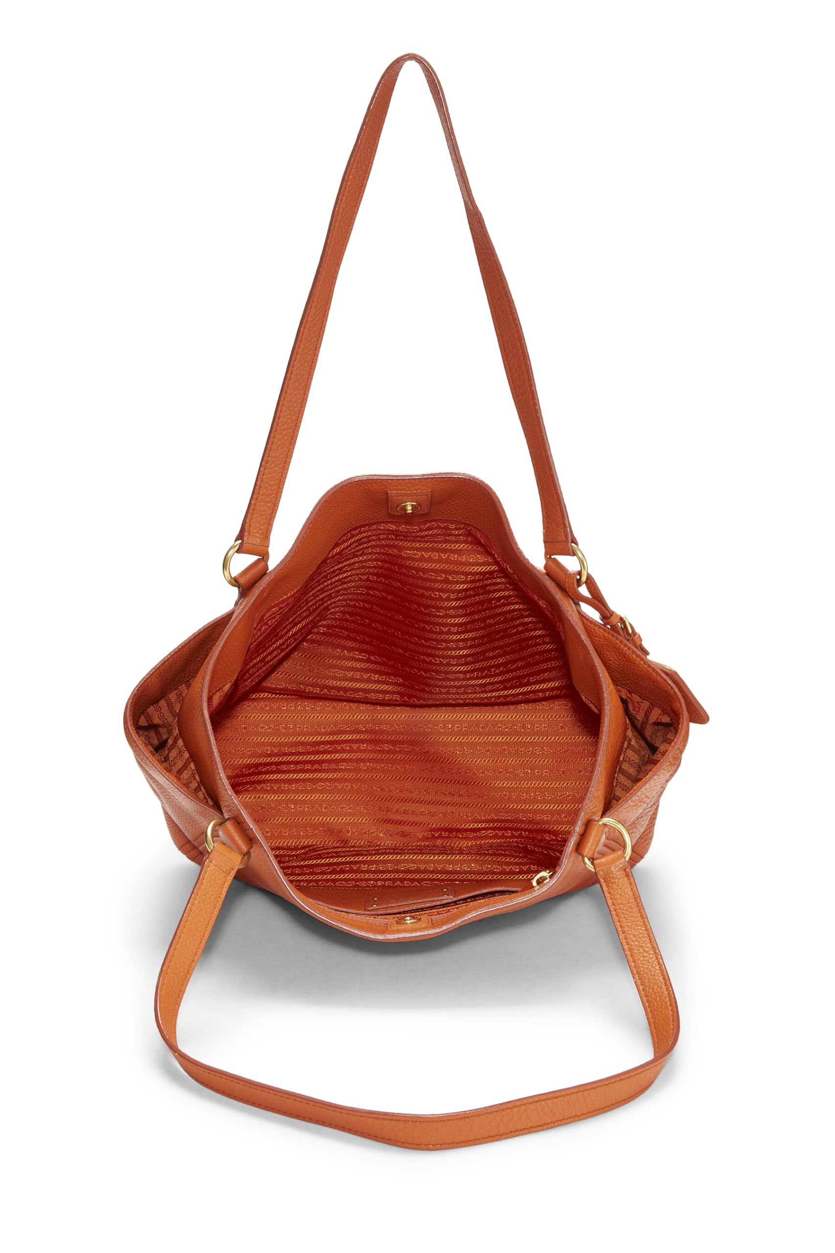 Prada, Pre-Loved Orange Vitello Daino Side Pocket Tote, Orange