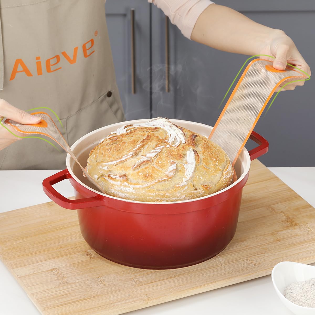 Aieve Silicone Bread Sling, Bread Sling Dutch Oven Silicone Baking Mat Sling 2 Pack