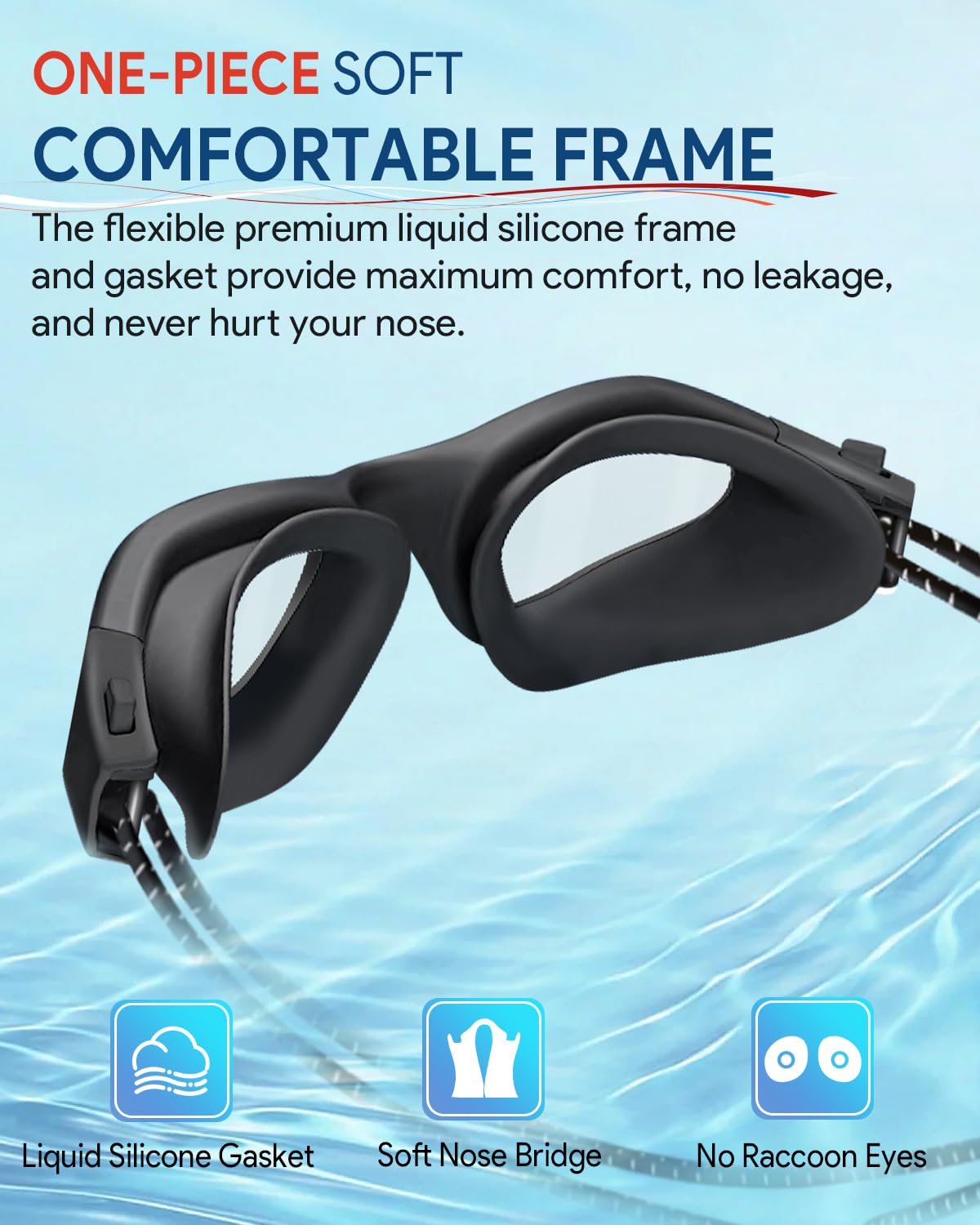 Otionus Swim Goggles for Adult Men Women Youth, Bungee Strap Swimming Goggles No Hair Pulling Anti Fog No Leak Pool Goggles